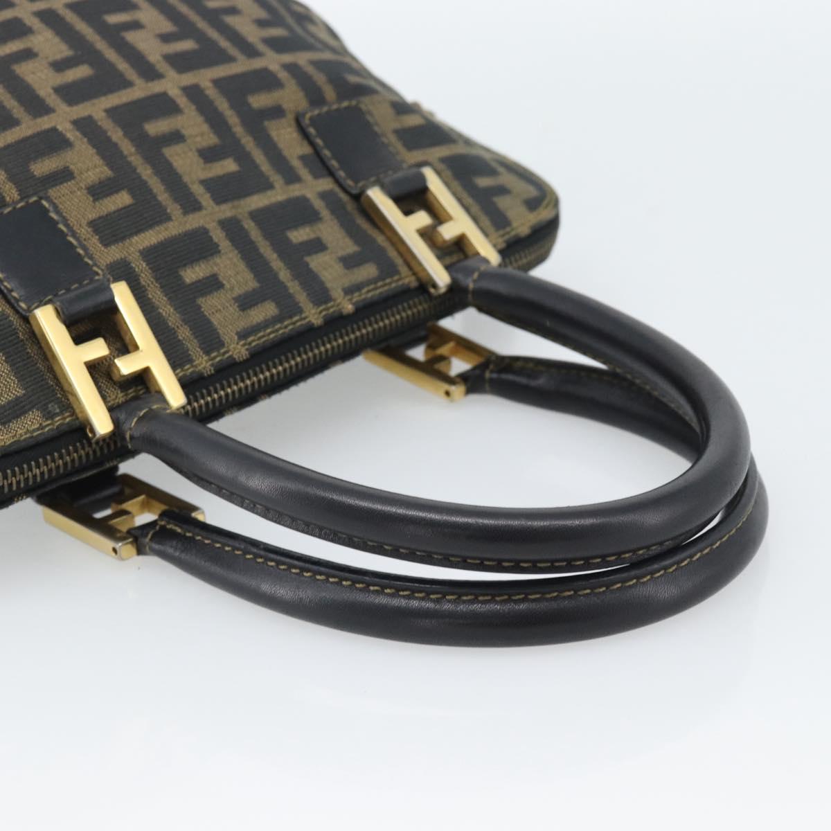 FENDI Zucca Canvas Hand Bag Black Brown Auth mr2746