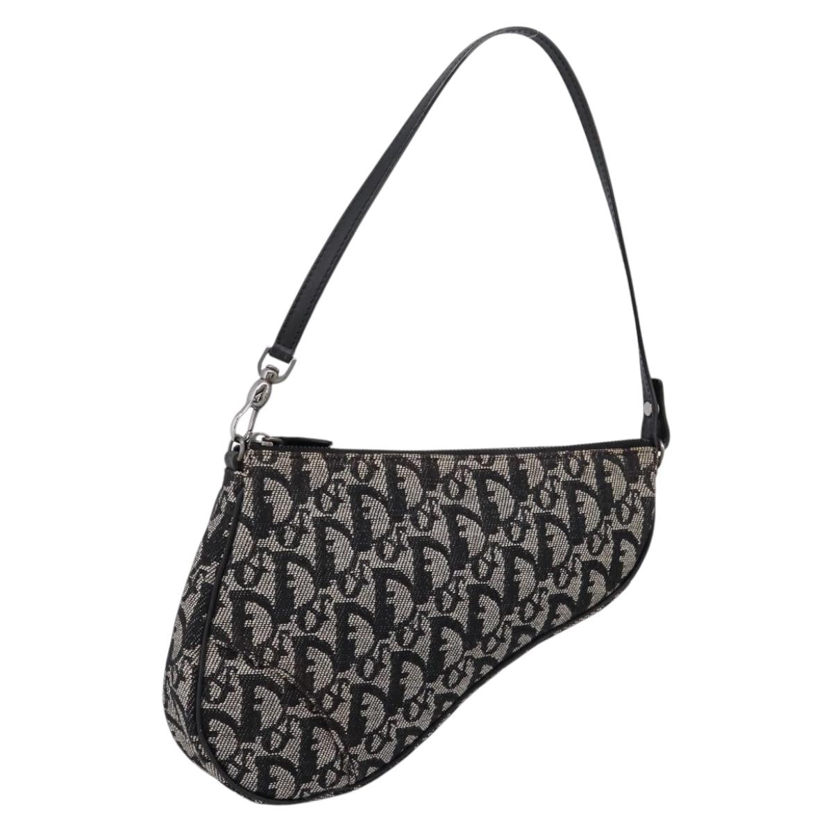 Christian Dior Trotter Canvas saddle Accessory Pouch Black Silver Auth mr2747A