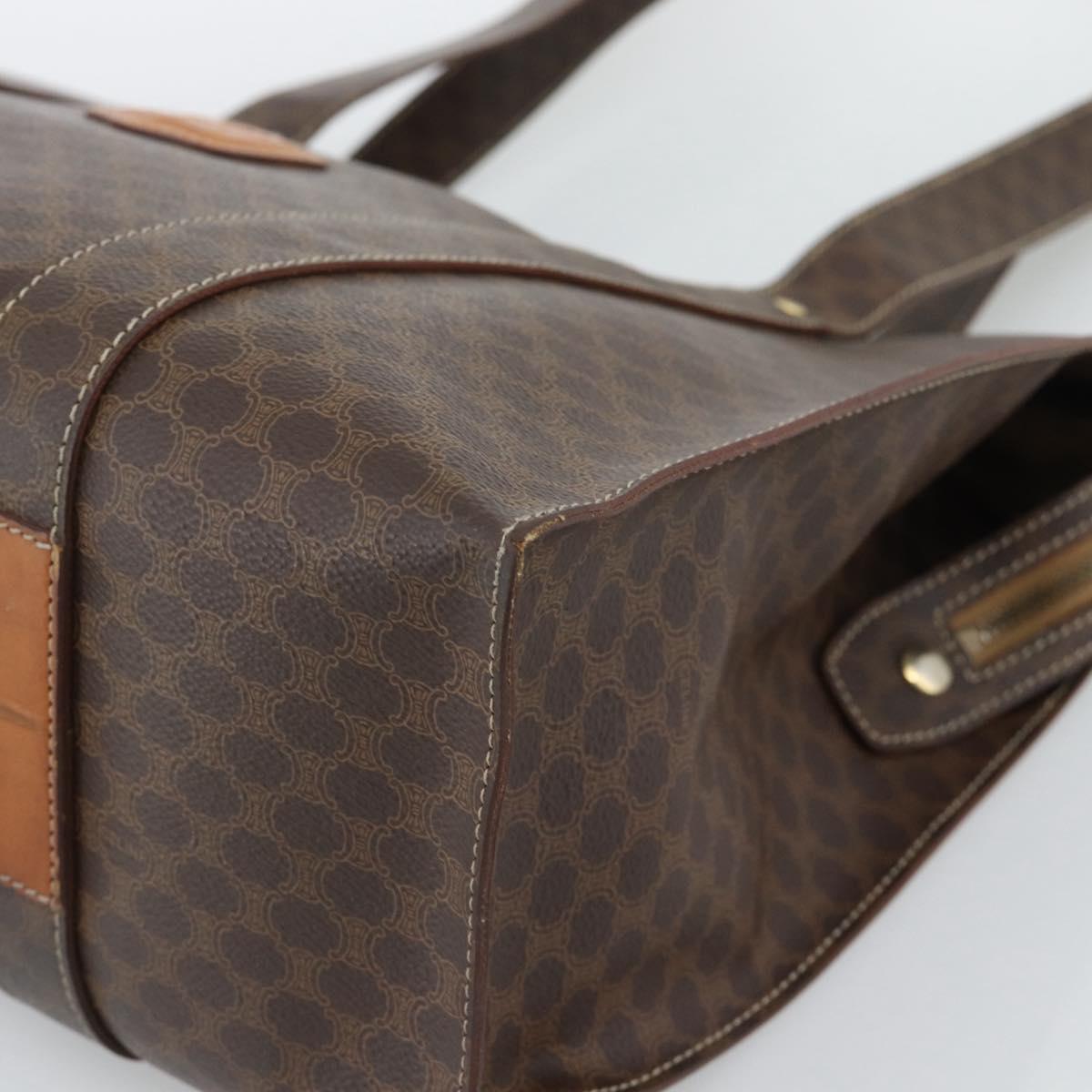 CELINE Macadam Canvas Tote Bag PVC Leather Brown Gold Auth mr2749