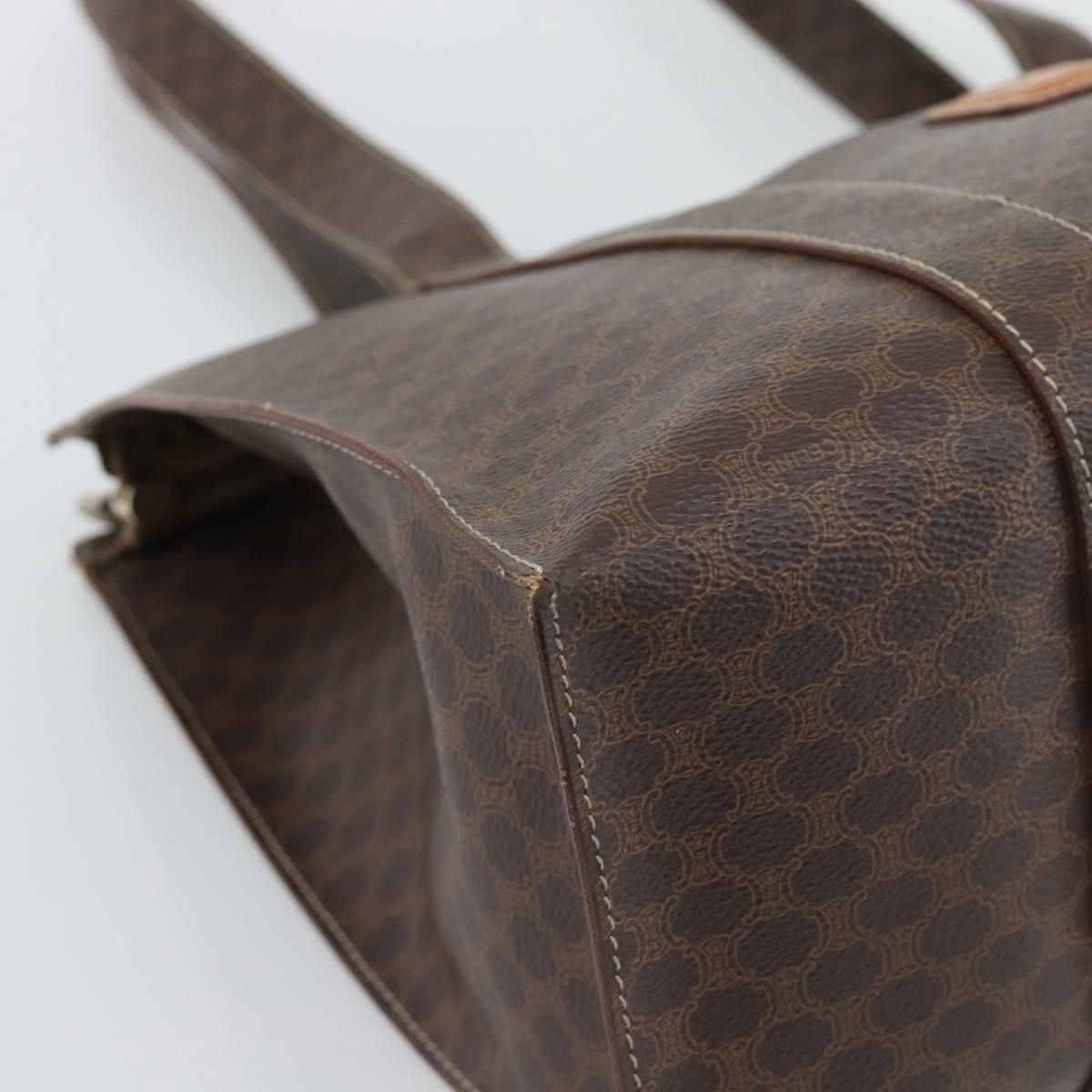 CELINE Macadam Canvas Tote Bag PVC Leather Brown Gold Auth mr2749