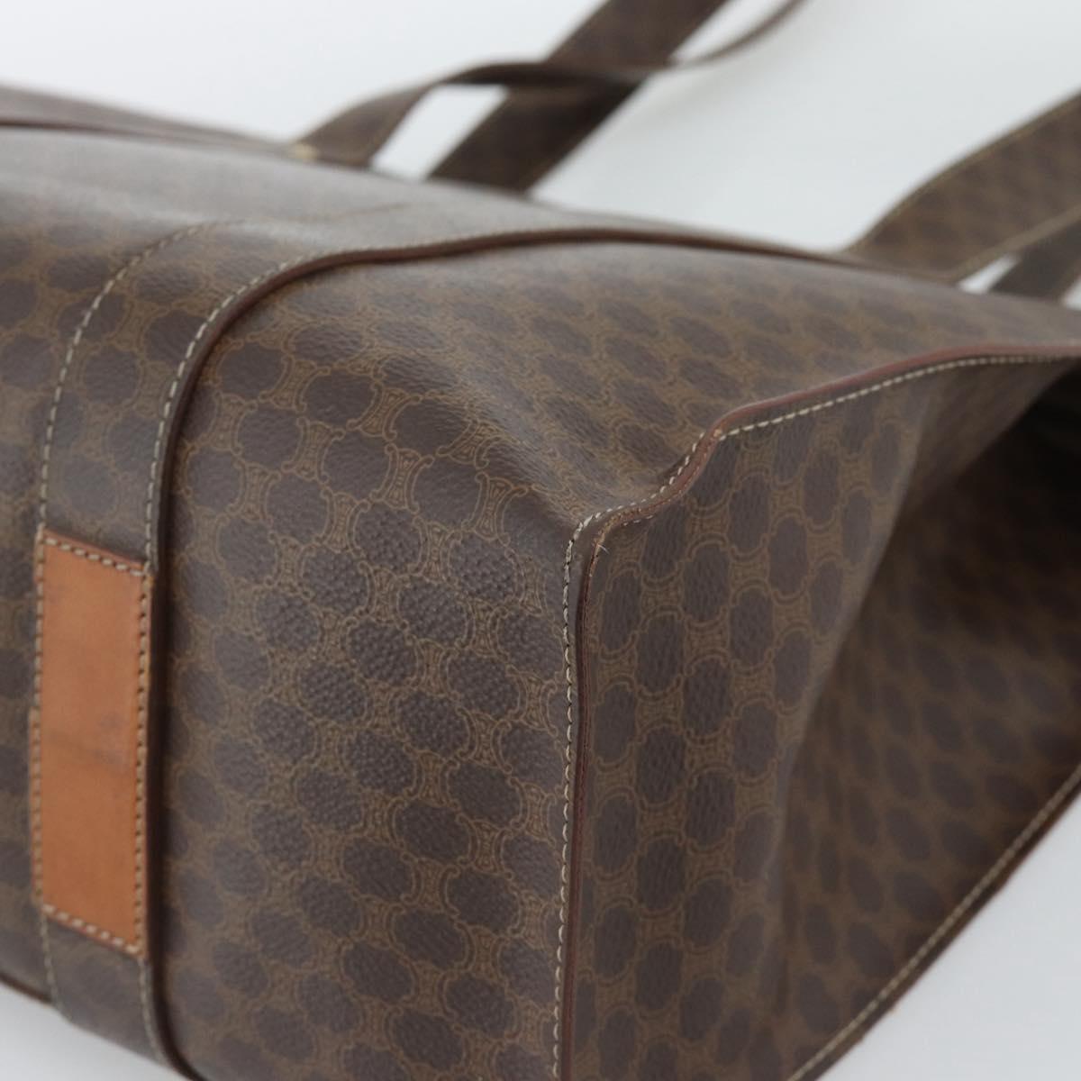 CELINE Macadam Canvas Tote Bag PVC Leather Brown Gold Auth mr2749