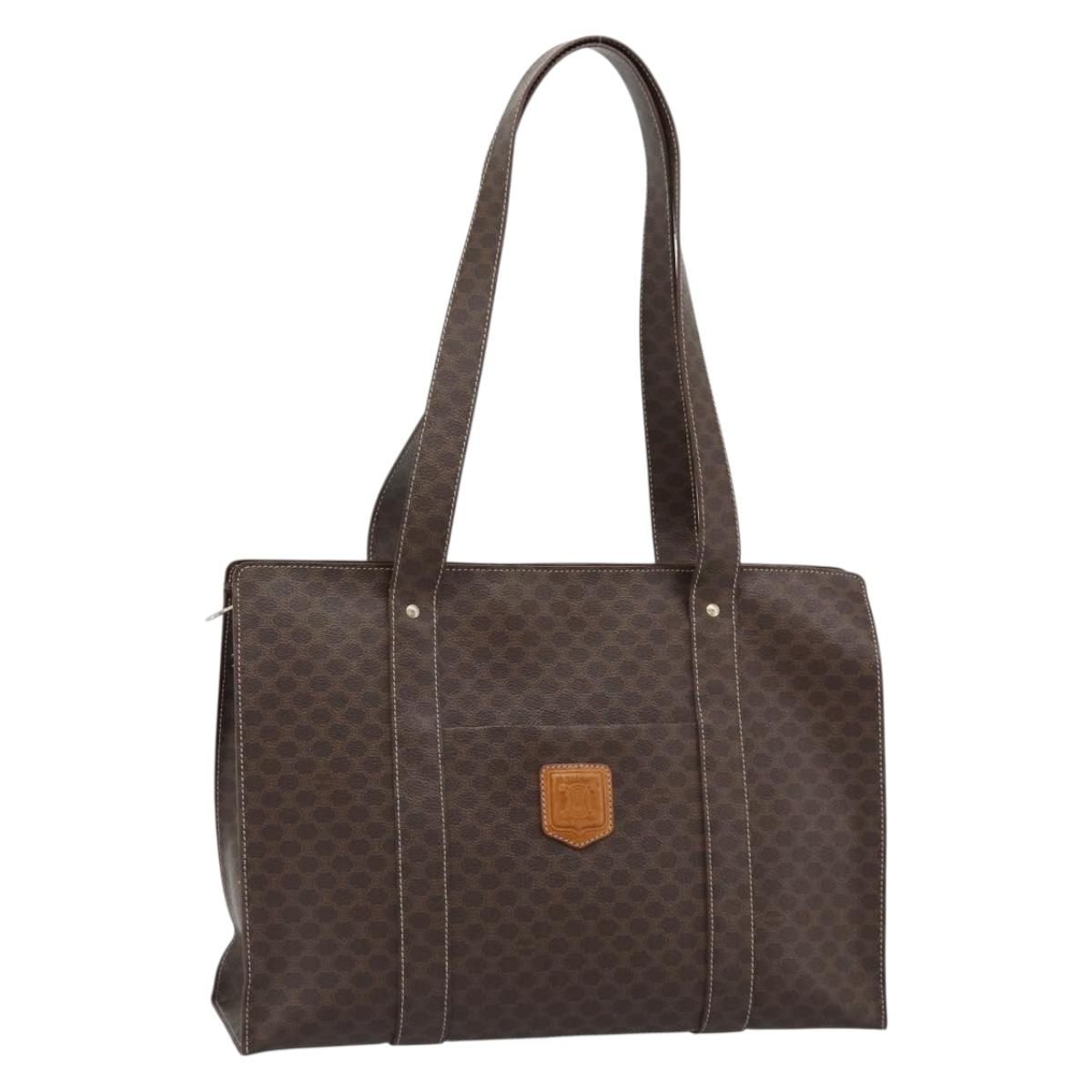 CELINE Macadam Canvas Tote Bag PVC Leather Brown Gold Auth mr2749