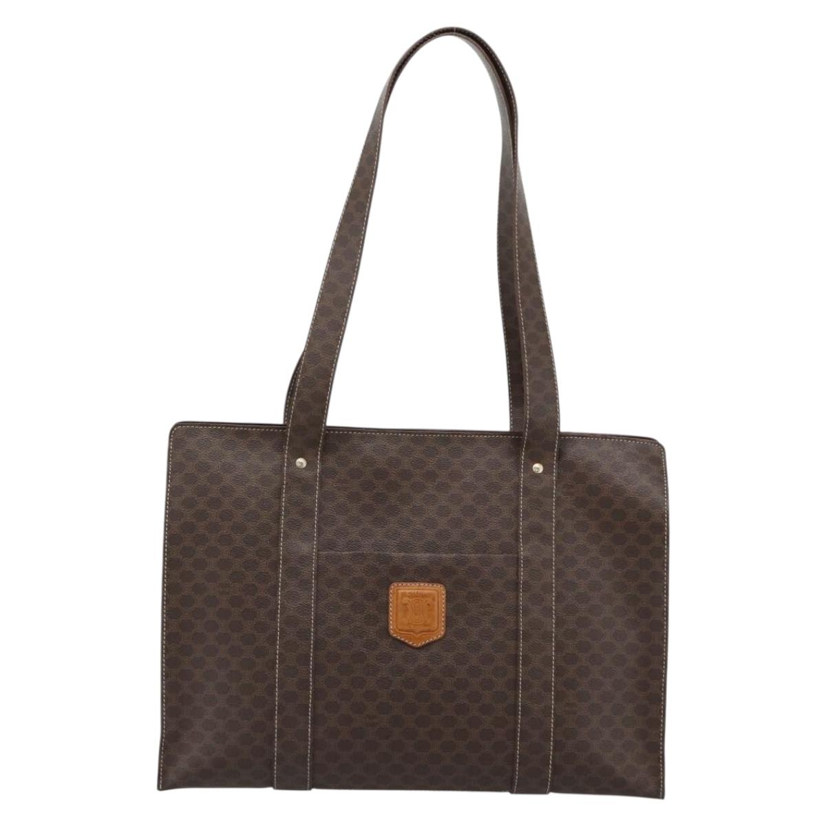 CELINE Macadam Canvas Tote Bag PVC Leather Brown Gold Auth mr2749
