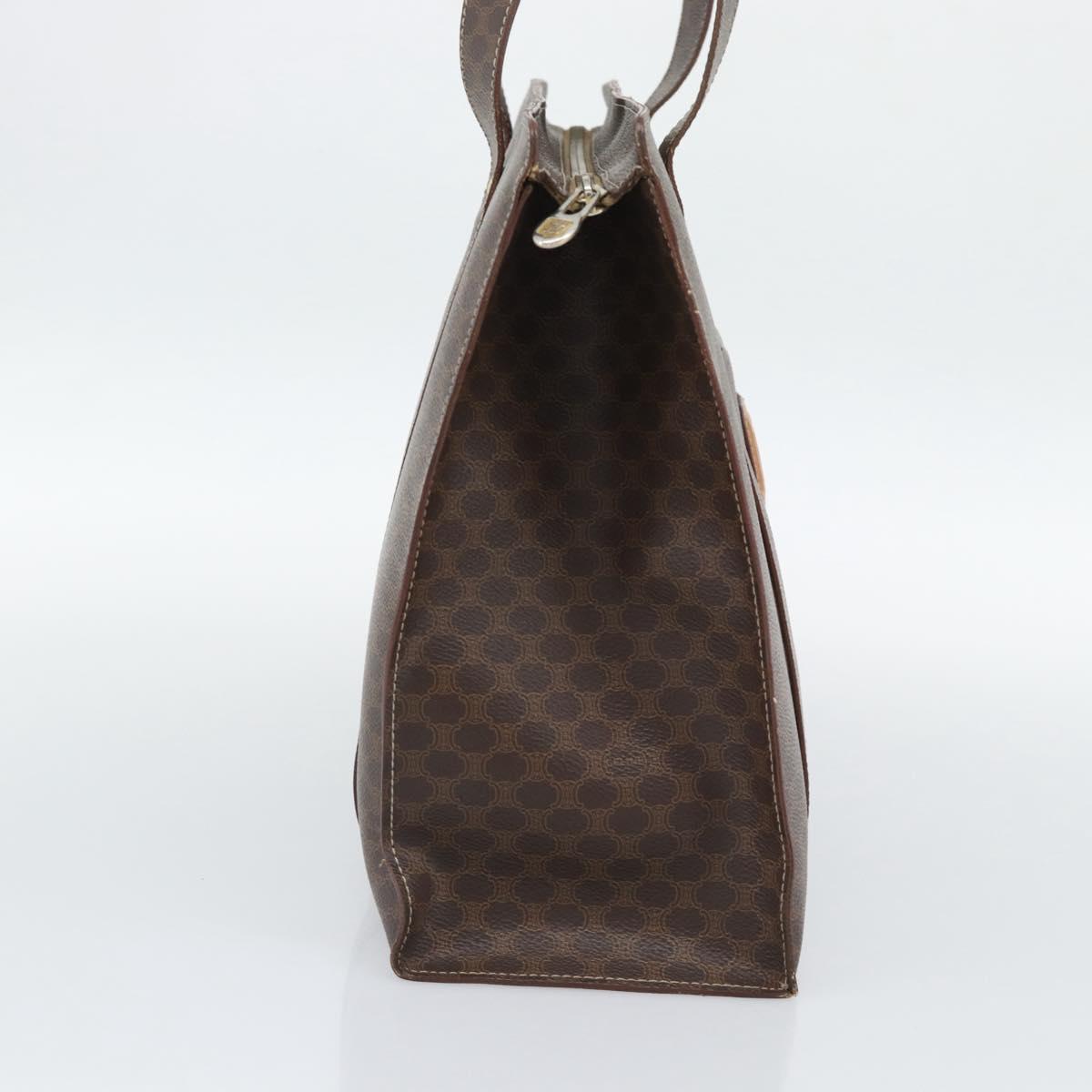 CELINE Macadam Canvas Tote Bag PVC Leather Brown Gold Auth mr2749