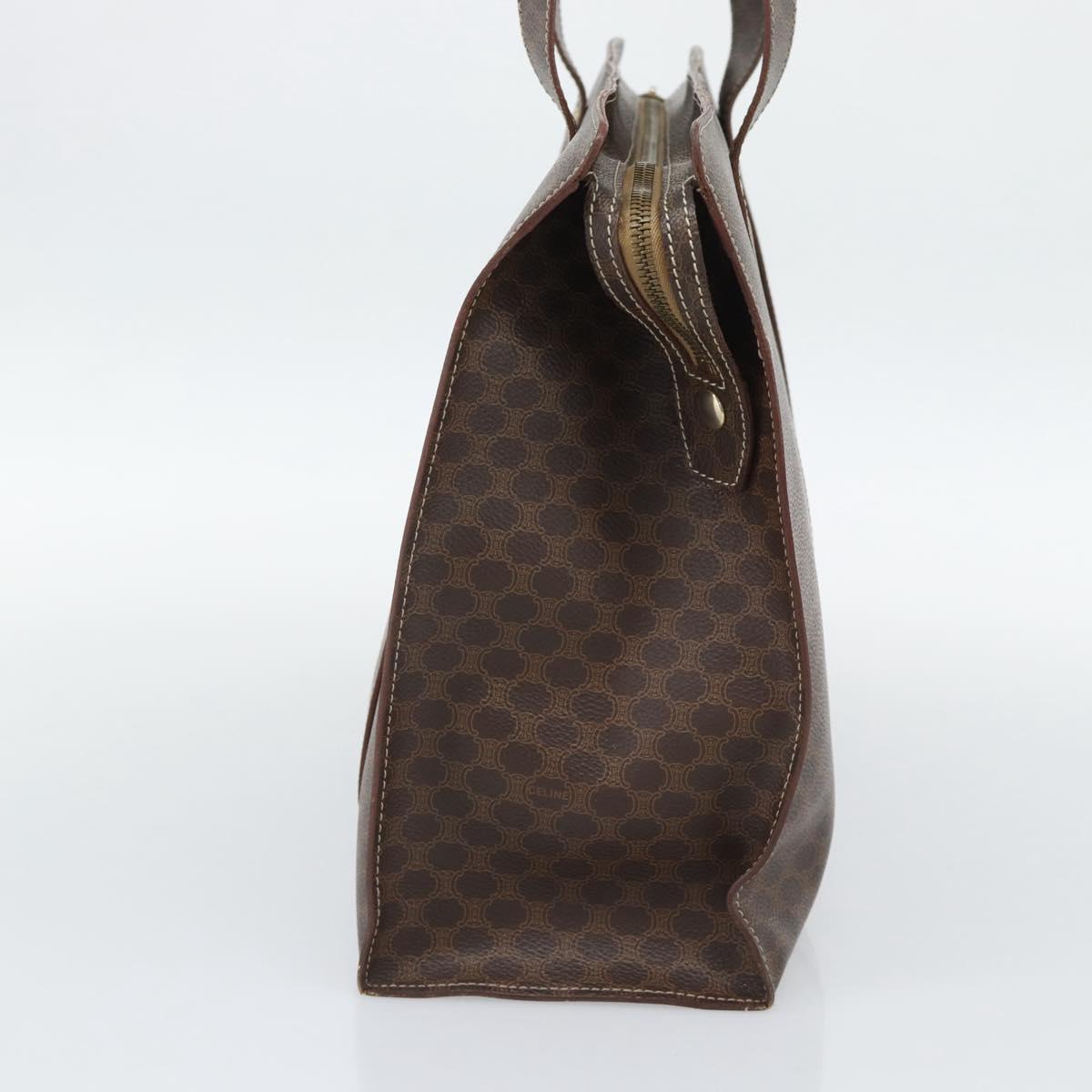 CELINE Macadam Canvas Tote Bag PVC Leather Brown Gold Auth mr2749