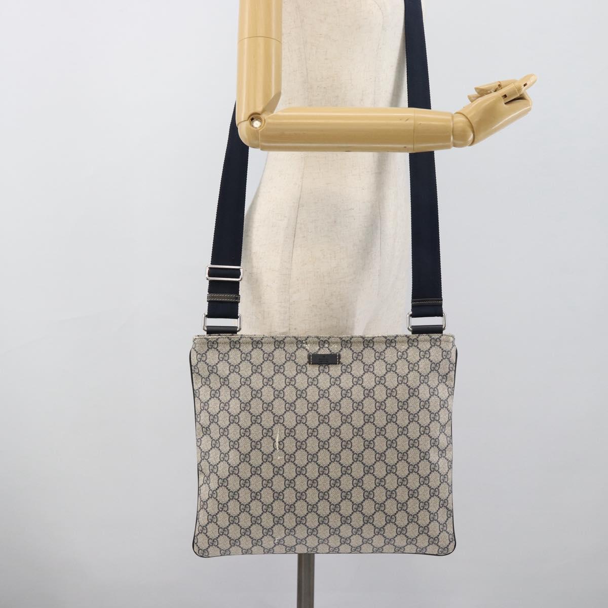 GUCCI GG Supreme Shoulder Bag PVC Navy Silver 201446 Auth mr2750A