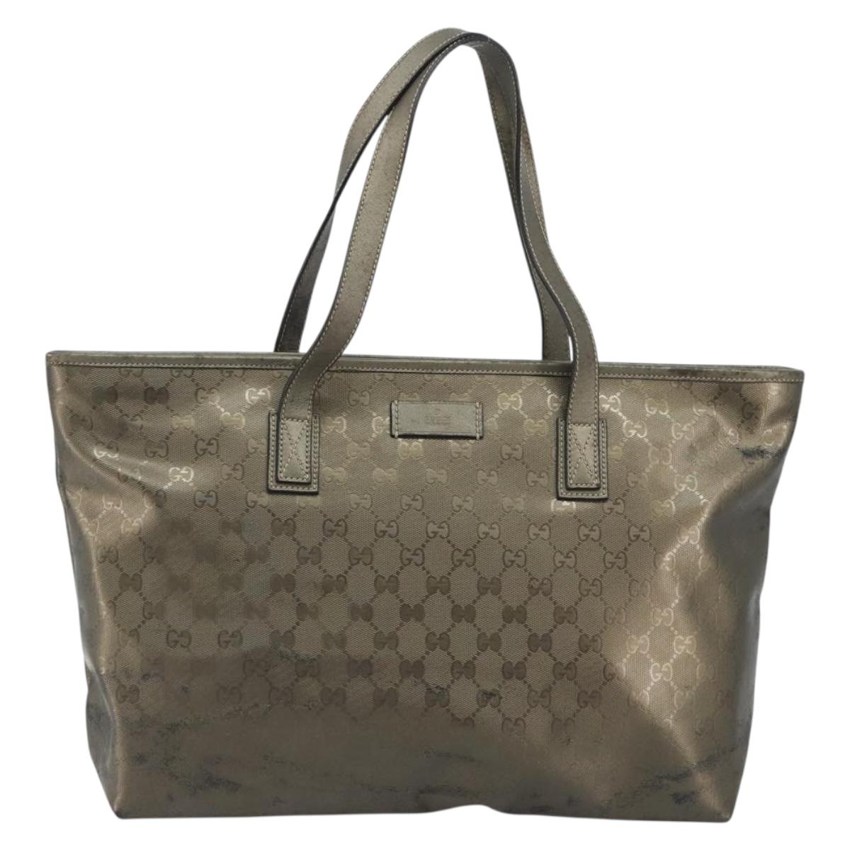 GUCCI GG Canvas Guccissima Tote Bag Leather Silver 211137 Auth mr2751