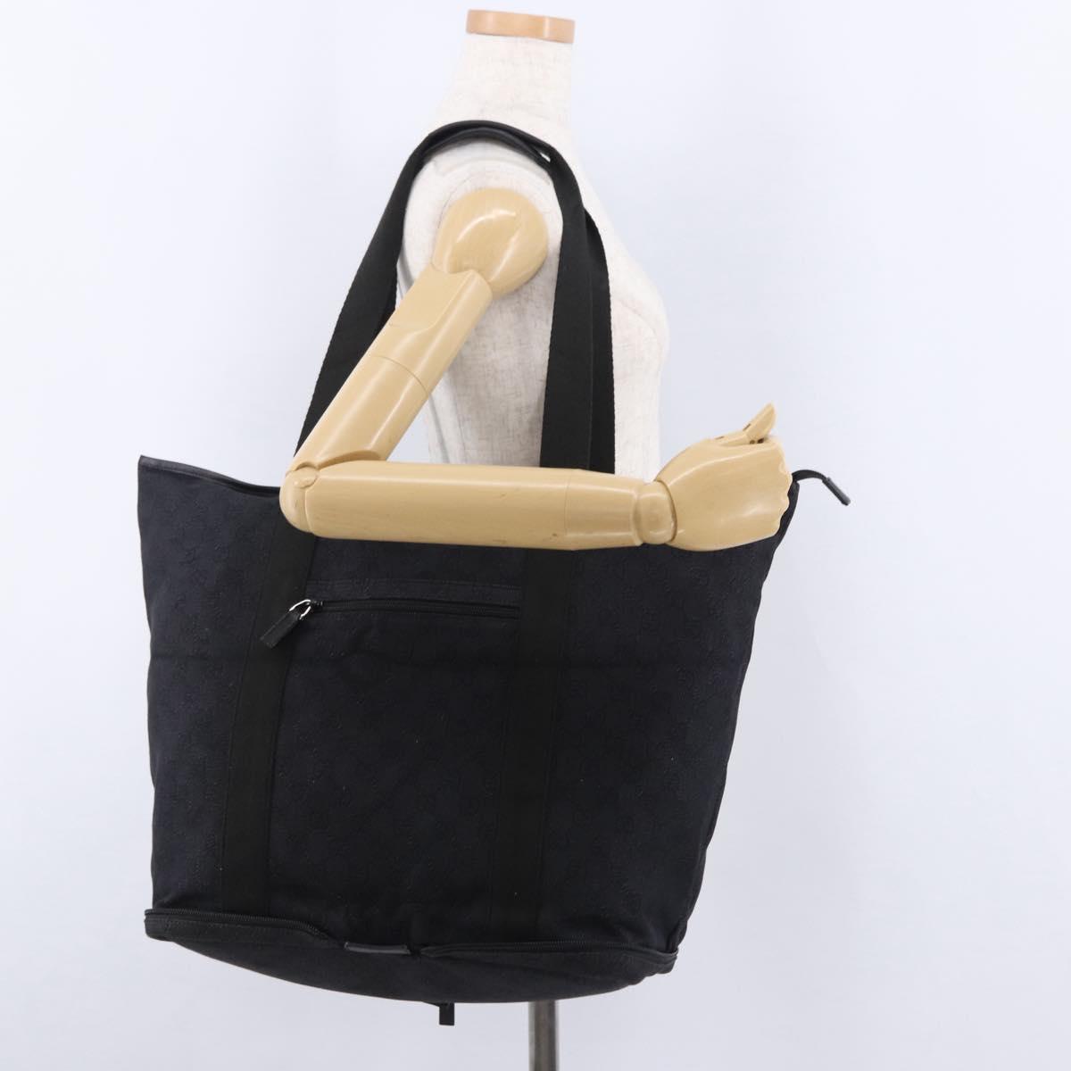 GUCCI GG Canvas Tote Bag Black Silver 152232 Auth mr2752A
