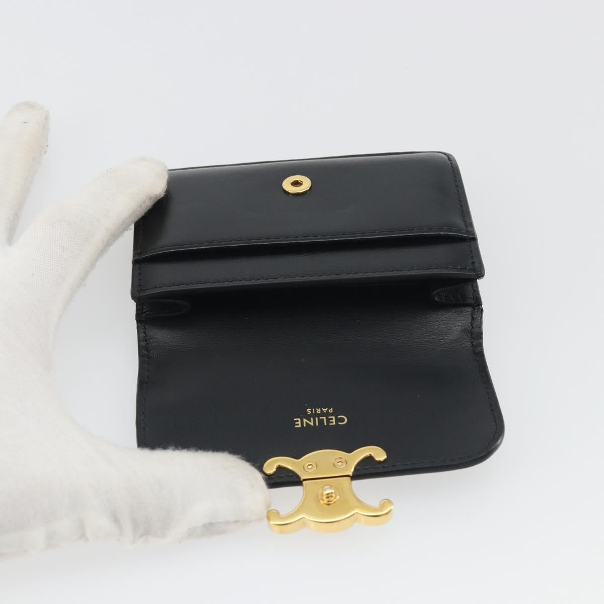 CELINE Triomphe Card Case Leather Black Gold Auth mr2753A