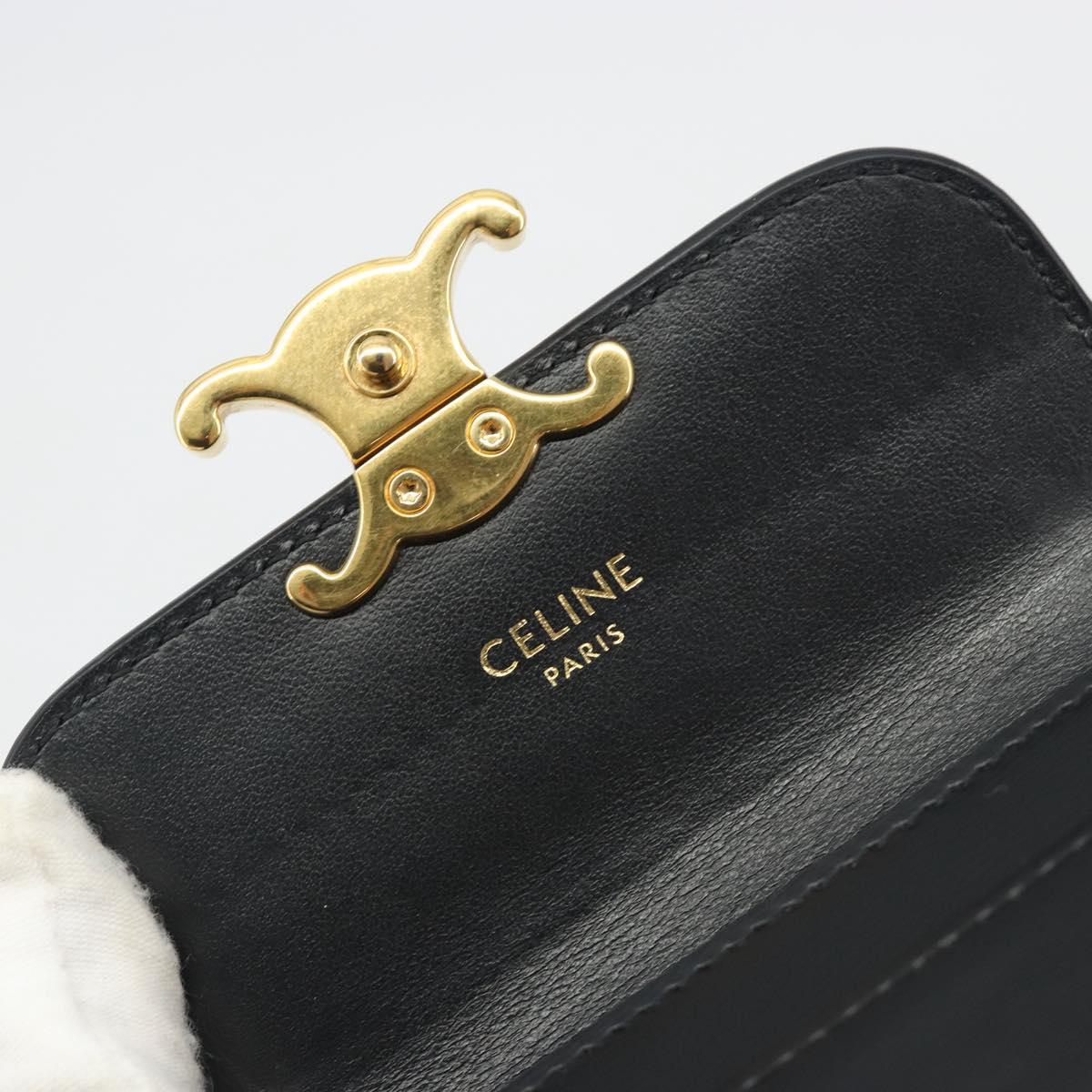 CELINE Triomphe Card Case Leather Black Gold Auth mr2753A
