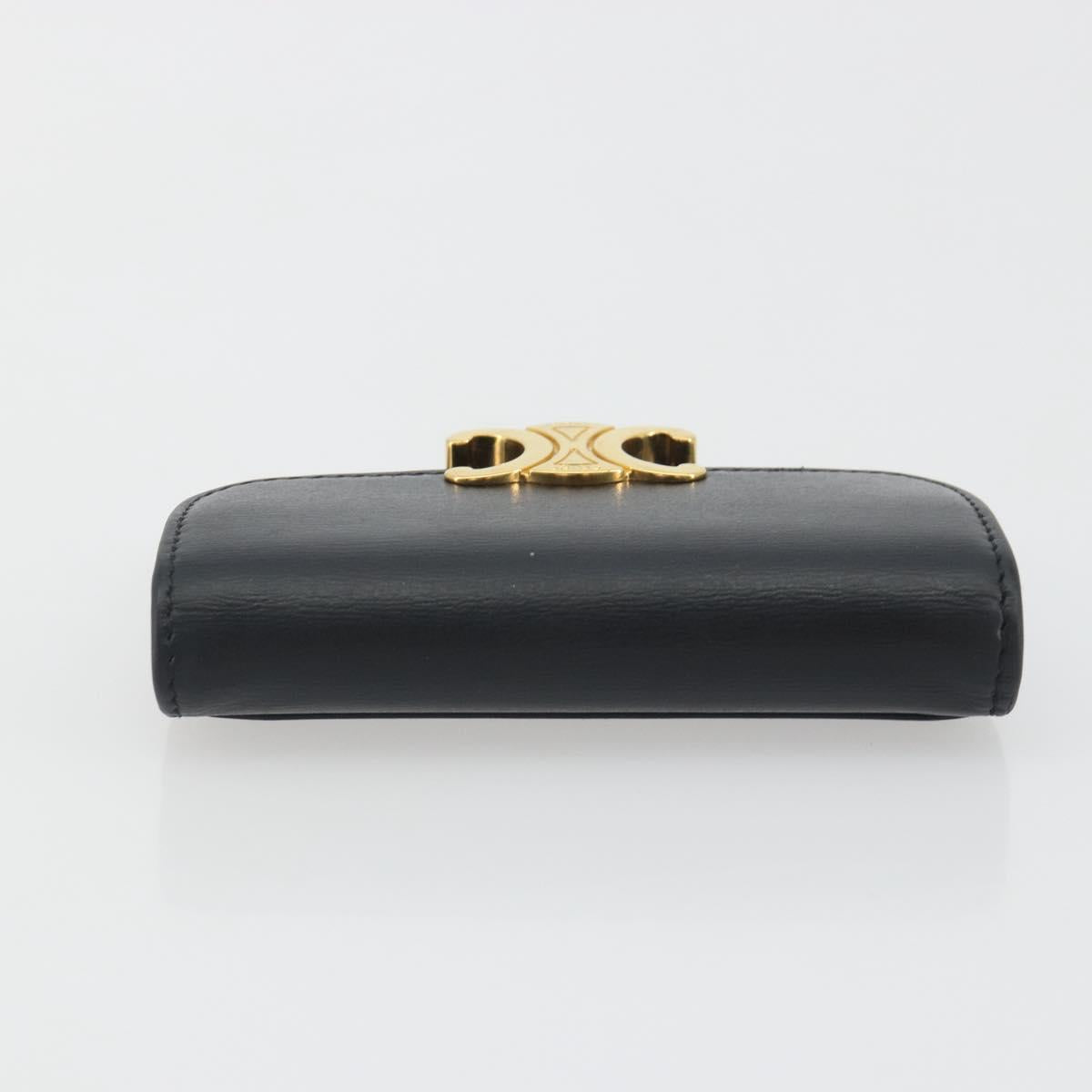 CELINE Triomphe Card Case Leather Black Gold Auth mr2753A