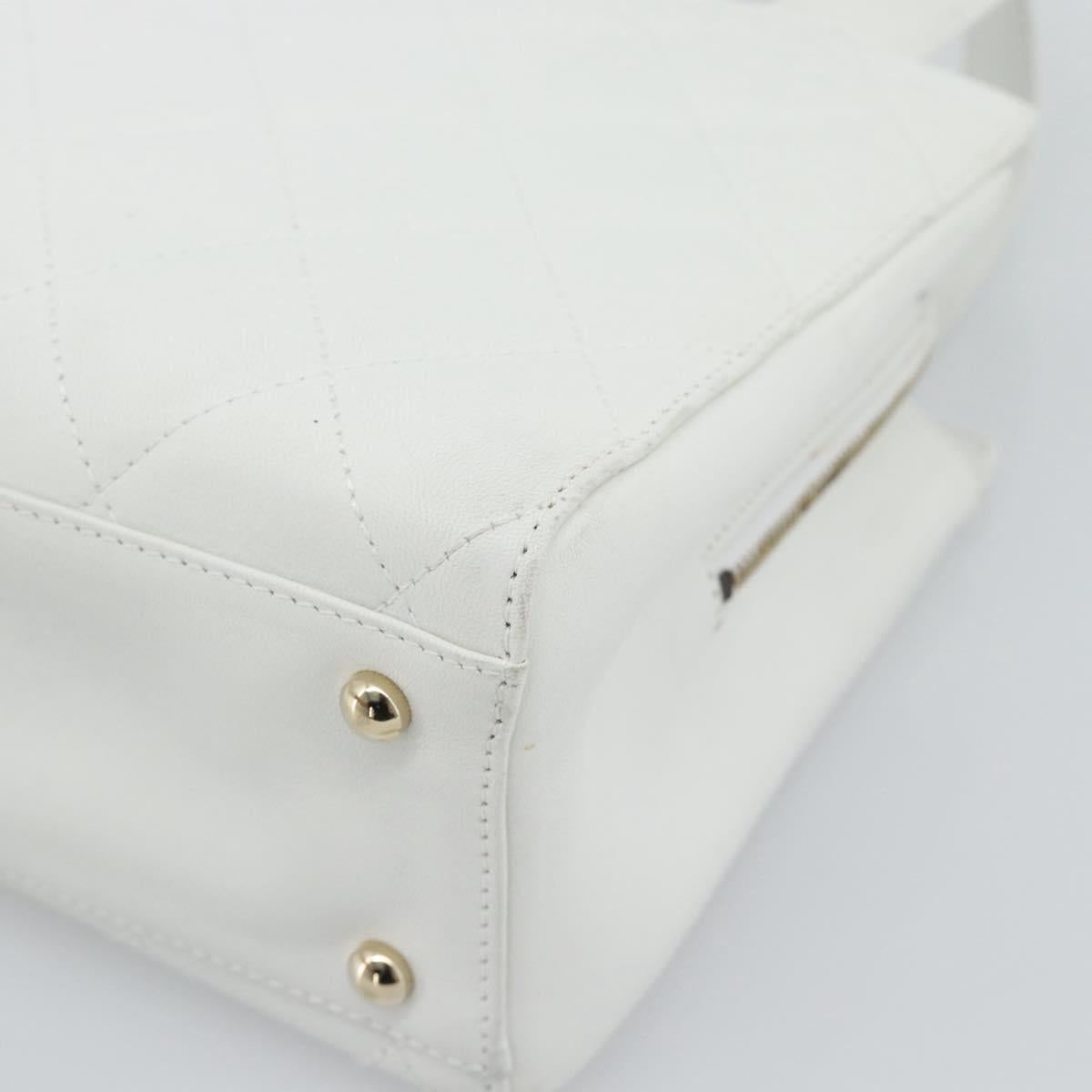 CHANEL Hand Bag Lamb Skin White Gold CC Auth mr2763V