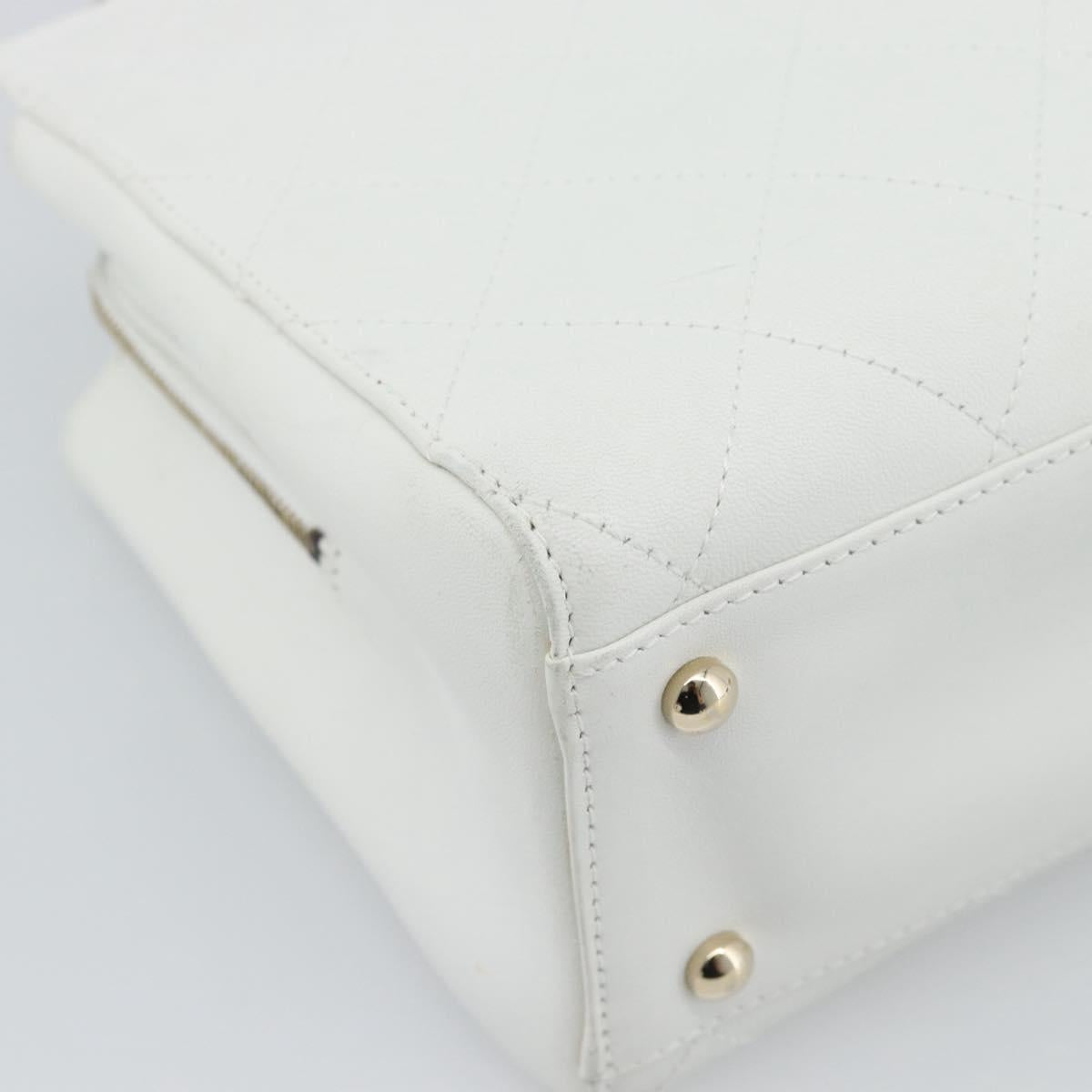 CHANEL Hand Bag Lamb Skin White Gold CC Auth mr2763V
