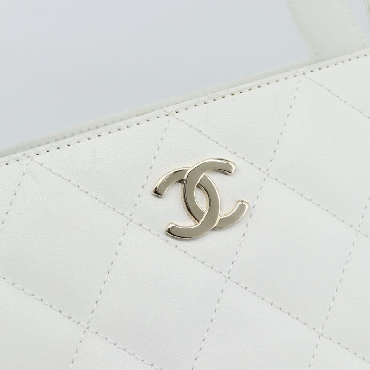 CHANEL Hand Bag Lamb Skin White Gold CC Auth mr2763V