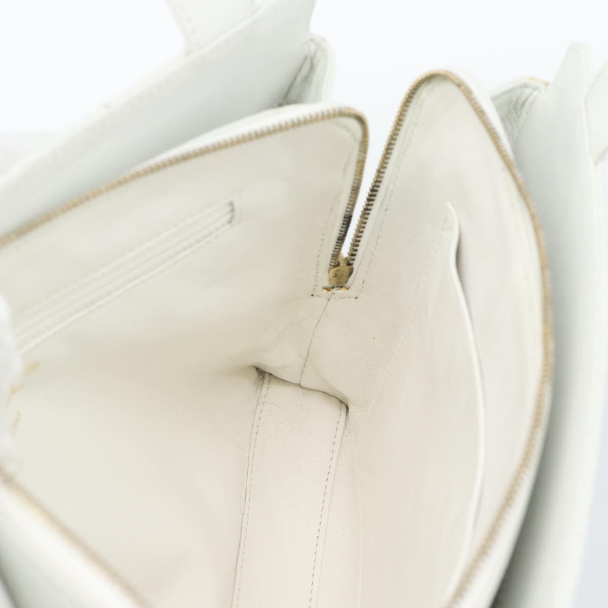 CHANEL Hand Bag Lamb Skin White Gold CC Auth mr2763V