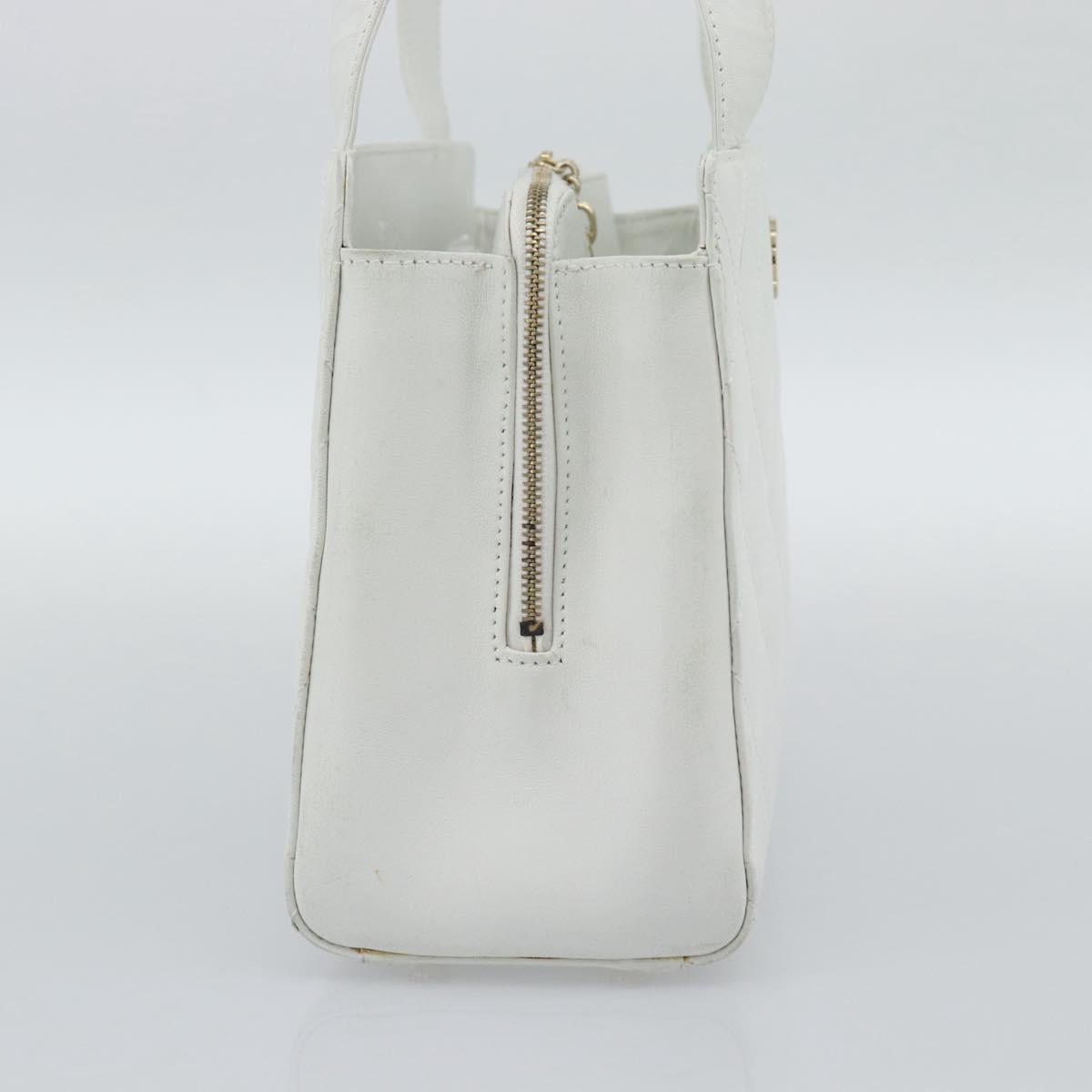 CHANEL Hand Bag Lamb Skin White Gold CC Auth mr2763V