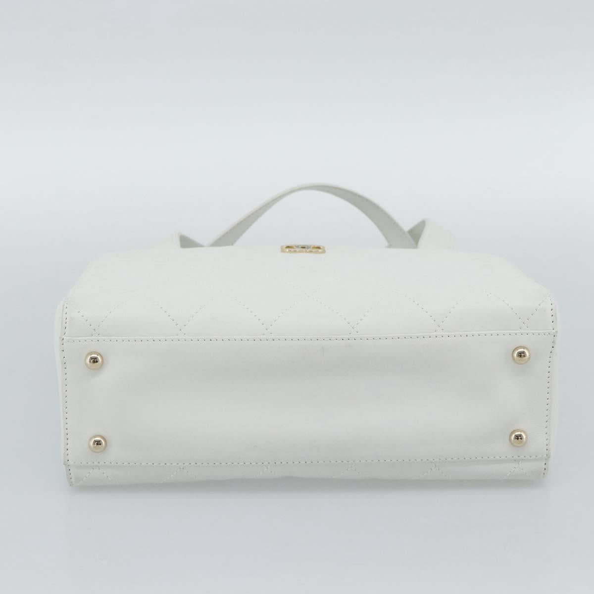 CHANEL Hand Bag Lamb Skin White Gold CC Auth mr2763V