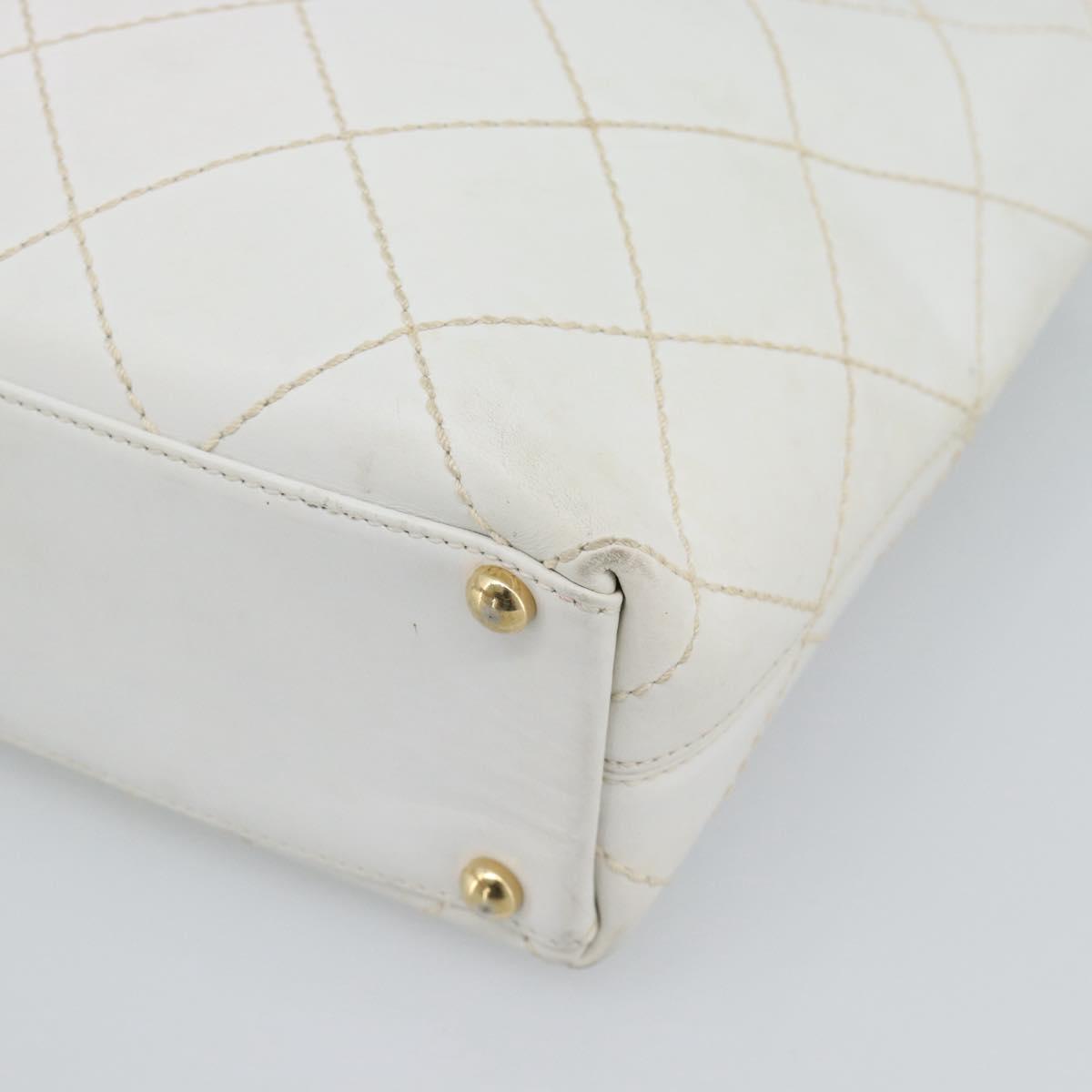 CHANEL Wild Stitch Hand Bag Leather White Gold CC Auth mr2765V