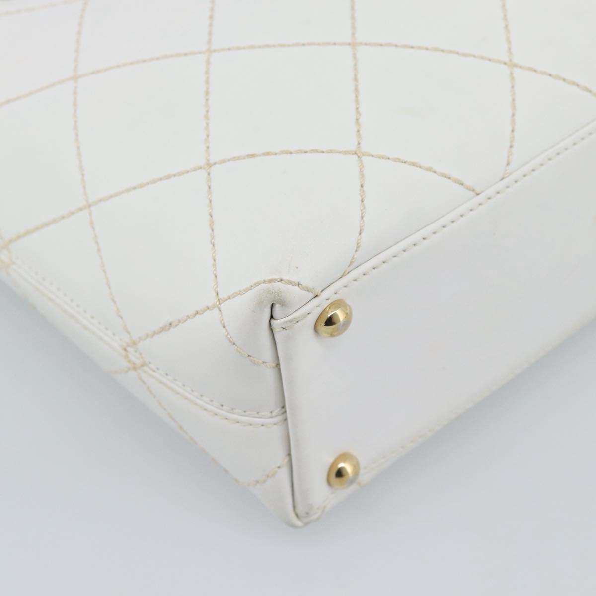 CHANEL Wild Stitch Hand Bag Leather White Gold CC Auth mr2765V