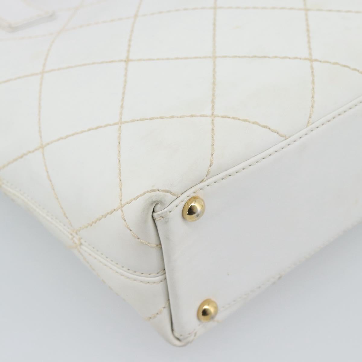 CHANEL Wild Stitch Hand Bag Leather White Gold CC Auth mr2765V
