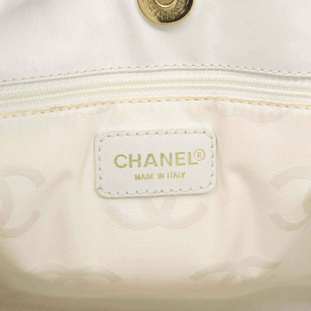 CHANEL Wild Stitch Hand Bag Leather White Gold CC Auth mr2765V