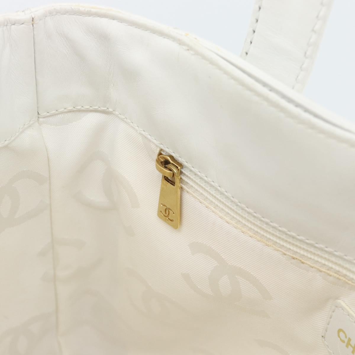 CHANEL Wild Stitch Hand Bag Leather White Gold CC Auth mr2765V