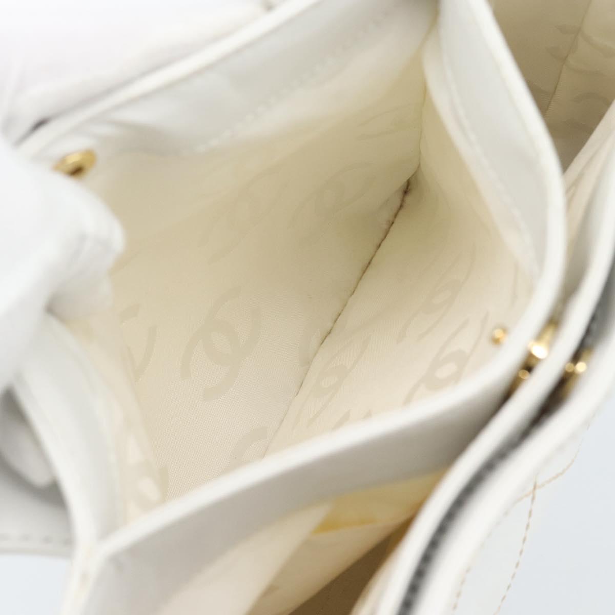 CHANEL Wild Stitch Hand Bag Leather White Gold CC Auth mr2765V