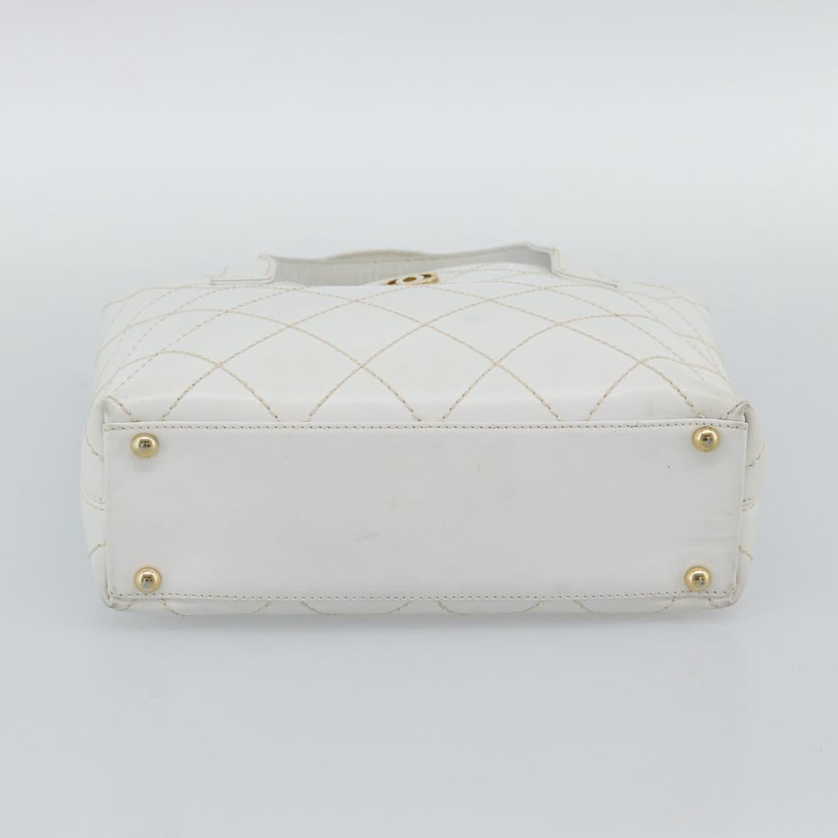 CHANEL Wild Stitch Hand Bag Leather White Gold CC Auth mr2765V
