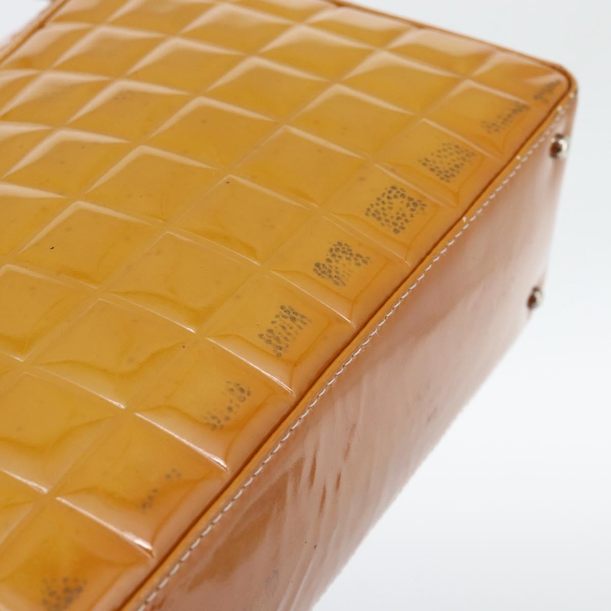 CHANEL Choco Bar Line Shoulder Bag Patent Leather Brown Silver CC Auth mr2768