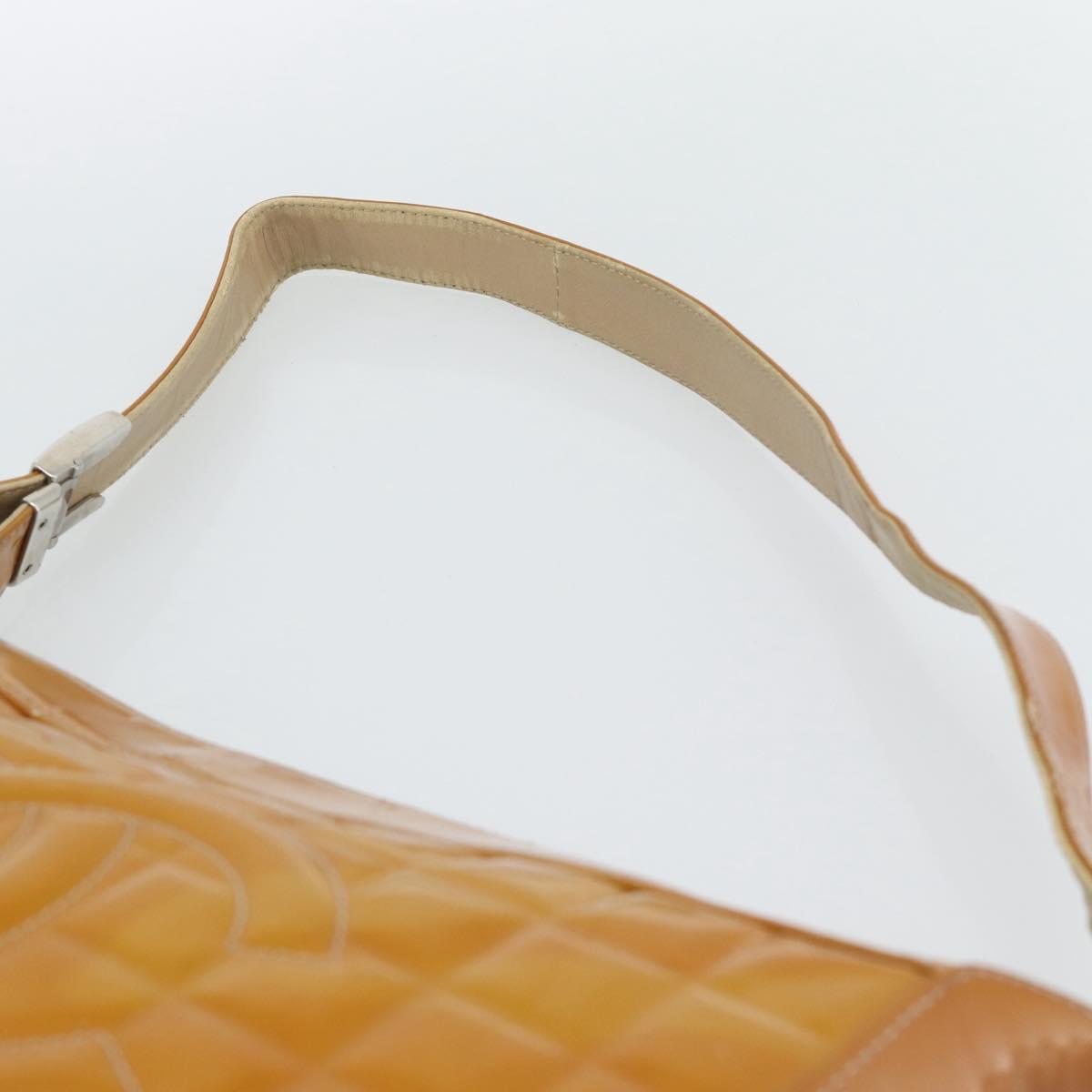 CHANEL Choco Bar Line Shoulder Bag Patent Leather Brown Silver CC Auth mr2768