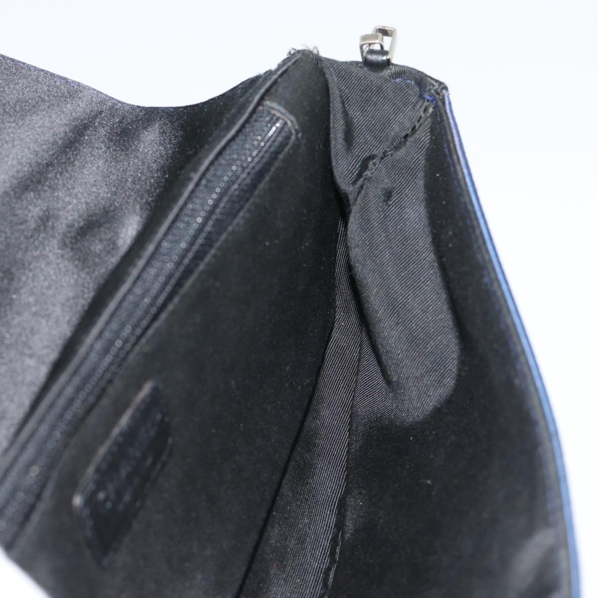 CHANEL Choco Bar Line Chain Shoulder Bag Satin Navy Silver CC Auth mr2769