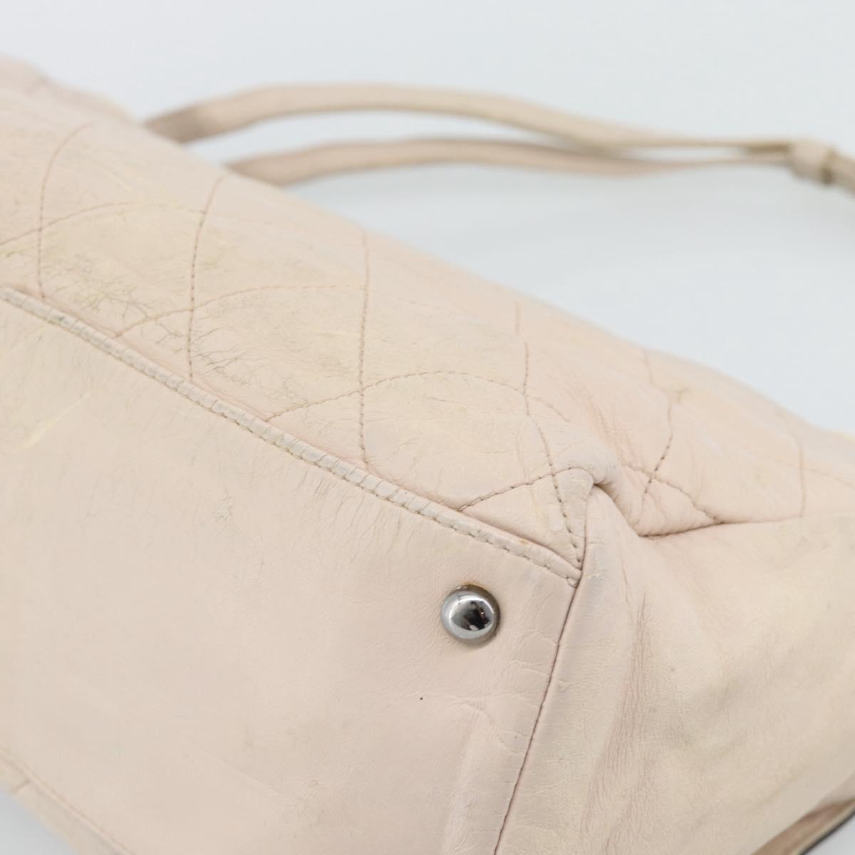 CHANEL Matelasse 2.55 Shoulder Bag Leather Beige Pink Silver CC Auth mr2770
