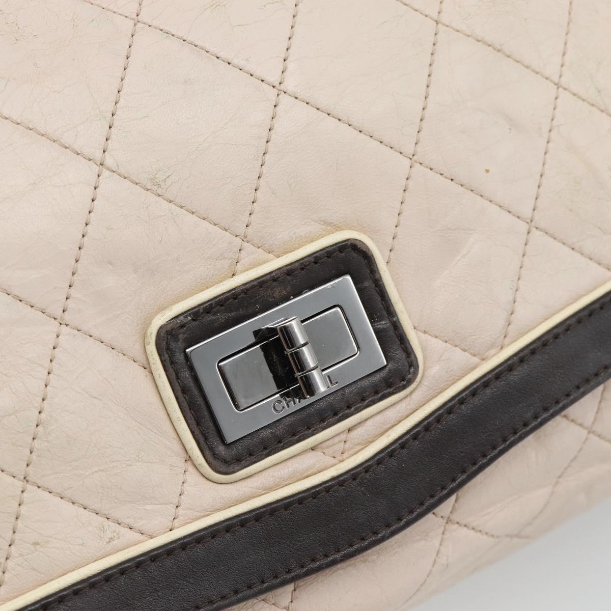 CHANEL Matelasse 2.55 Shoulder Bag Leather Beige Pink Silver CC Auth mr2770
