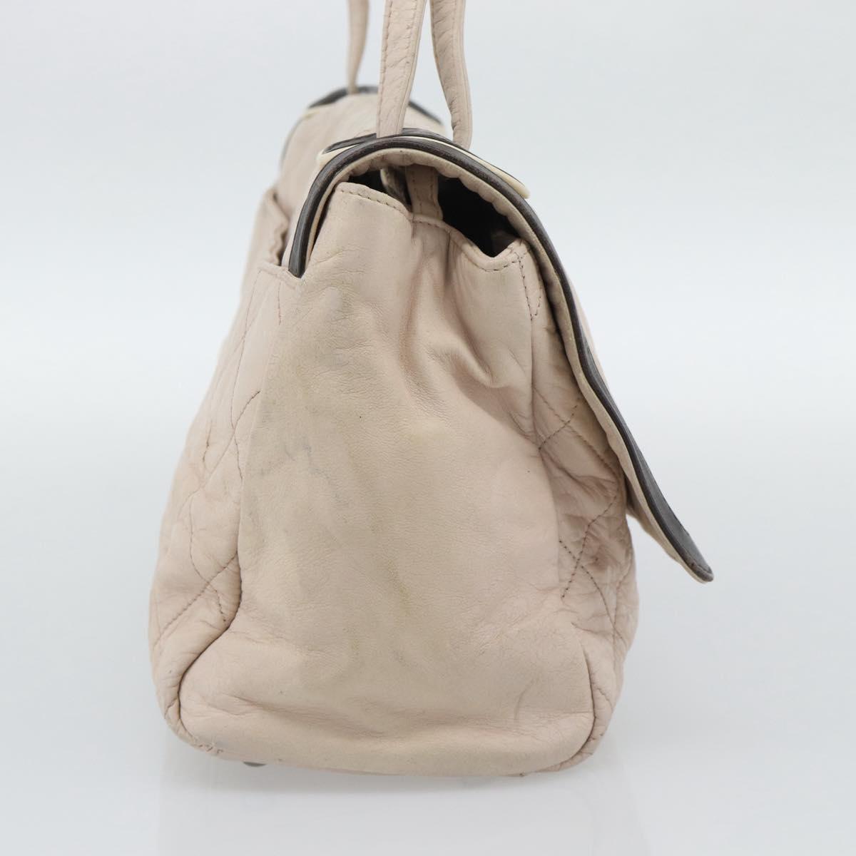 CHANEL Matelasse 2.55 Shoulder Bag Leather Beige Pink Silver CC Auth mr2770