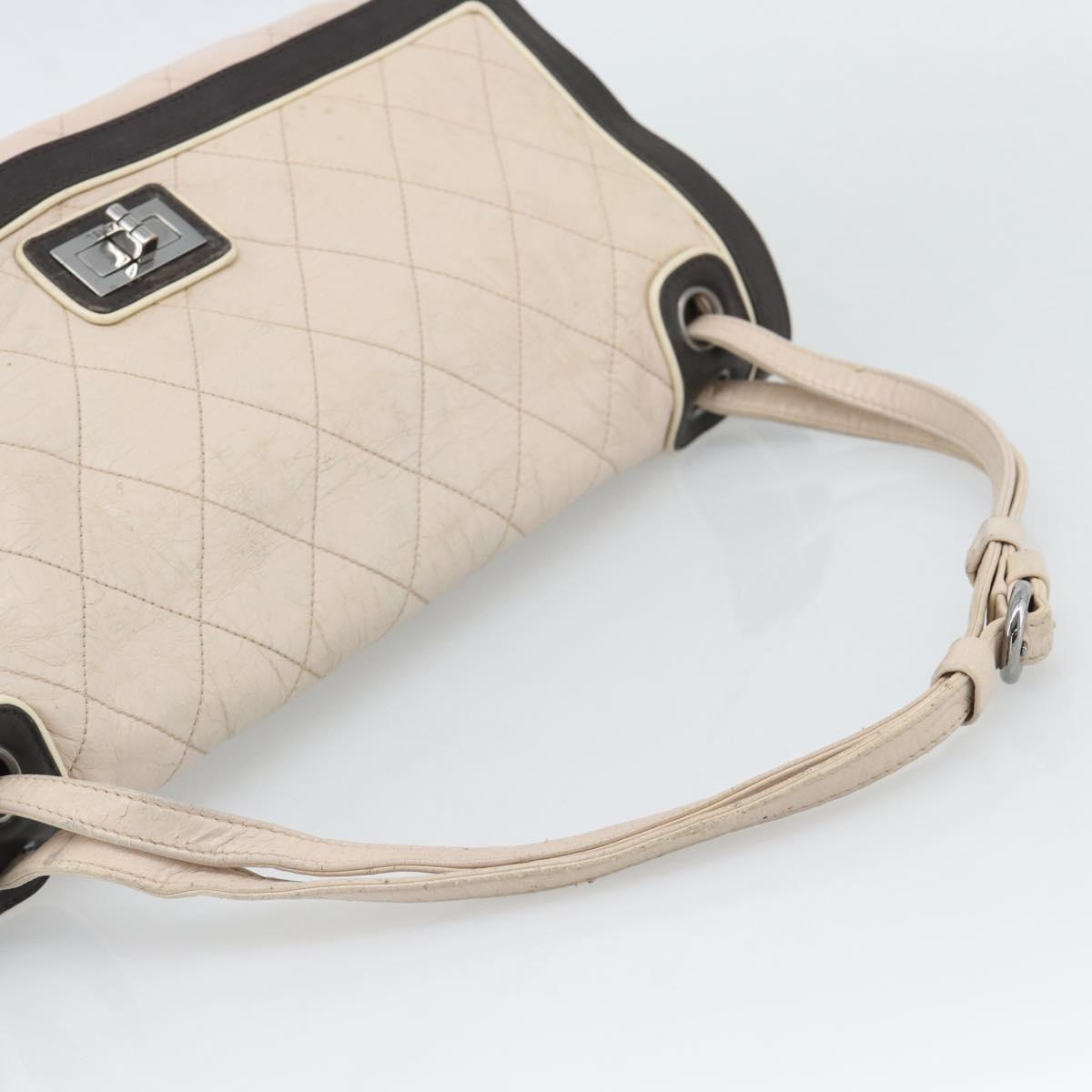 CHANEL Matelasse 2.55 Shoulder Bag Leather Beige Pink Silver CC Auth mr2770