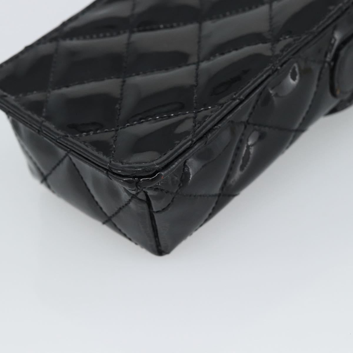 CHANEL Matelasse Chain Phone Case Patent Leather Black Gold CC Auth mr2771V