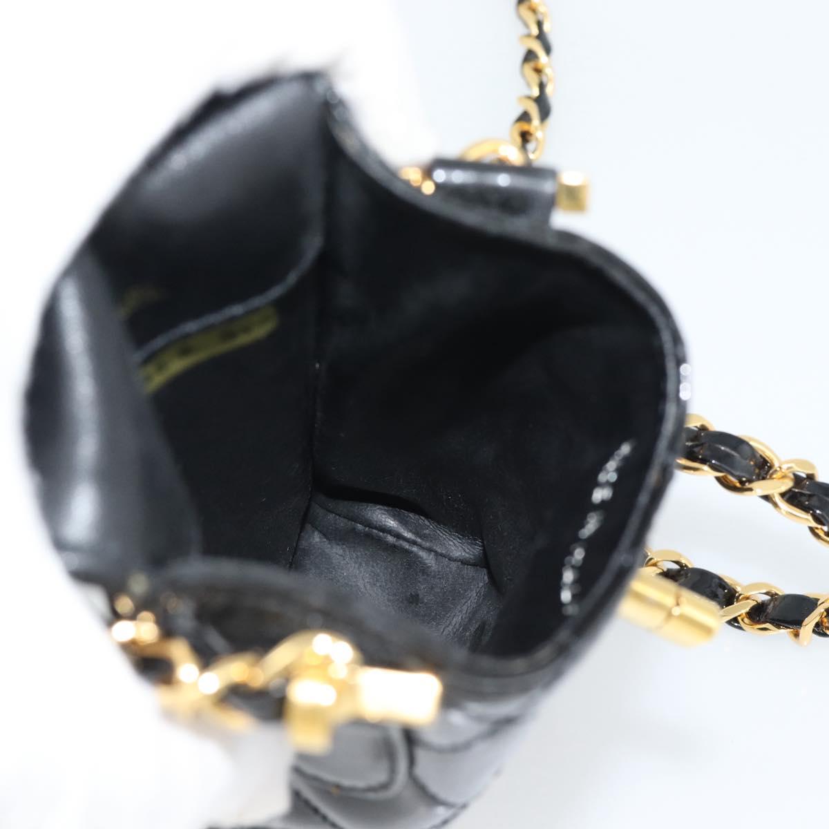 CHANEL Matelasse Chain Phone Case Patent Leather Black Gold CC Auth mr2771V