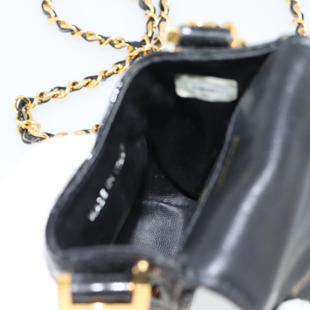 CHANEL Matelasse Chain Phone Case Patent Leather Black Gold CC Auth mr2771V