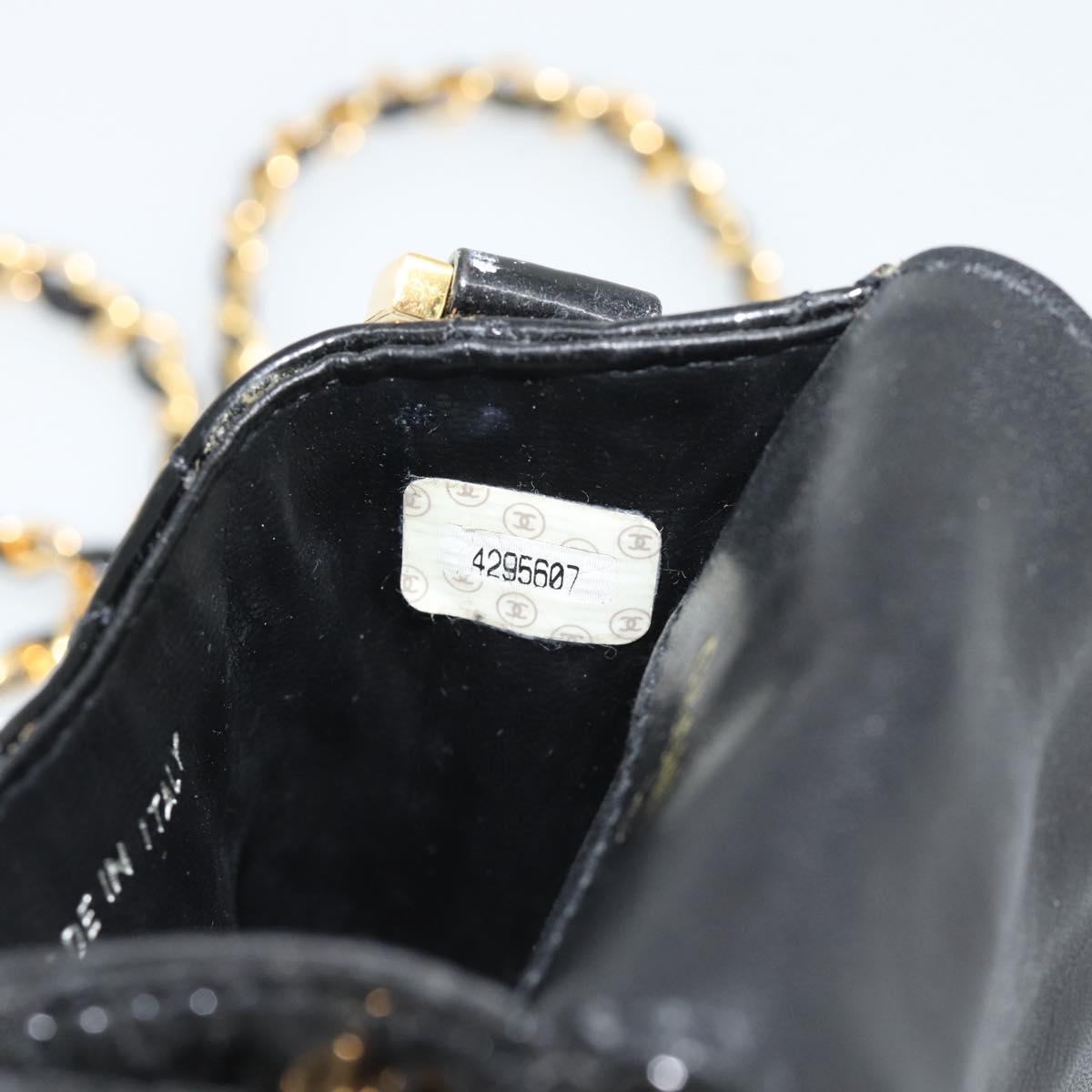 CHANEL Matelasse Chain Phone Case Patent Leather Black Gold CC Auth mr2771V
