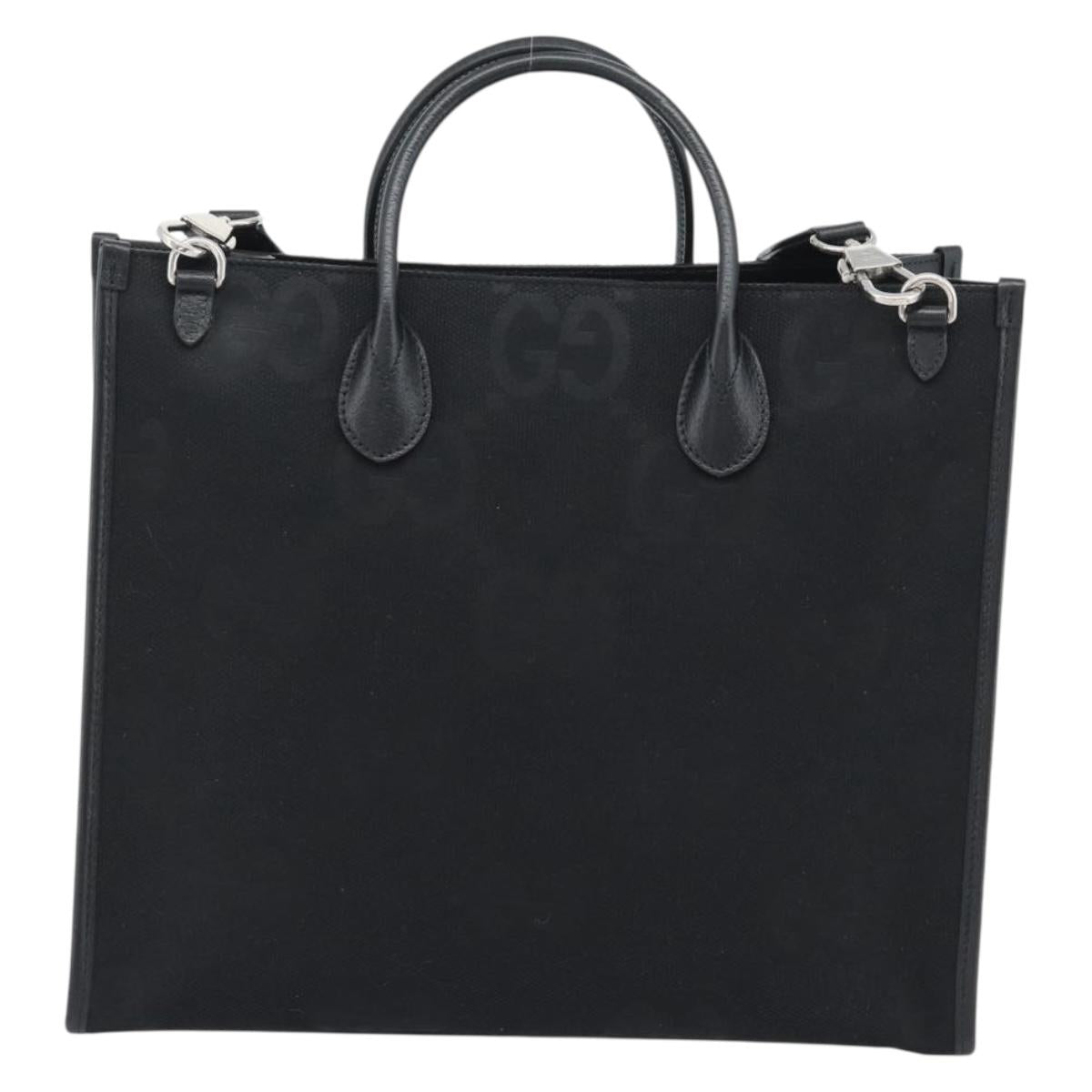 GUCCI Jumbo GG Canvas Hand Bag 2way Black Silver 678839 Auth mr2773V
