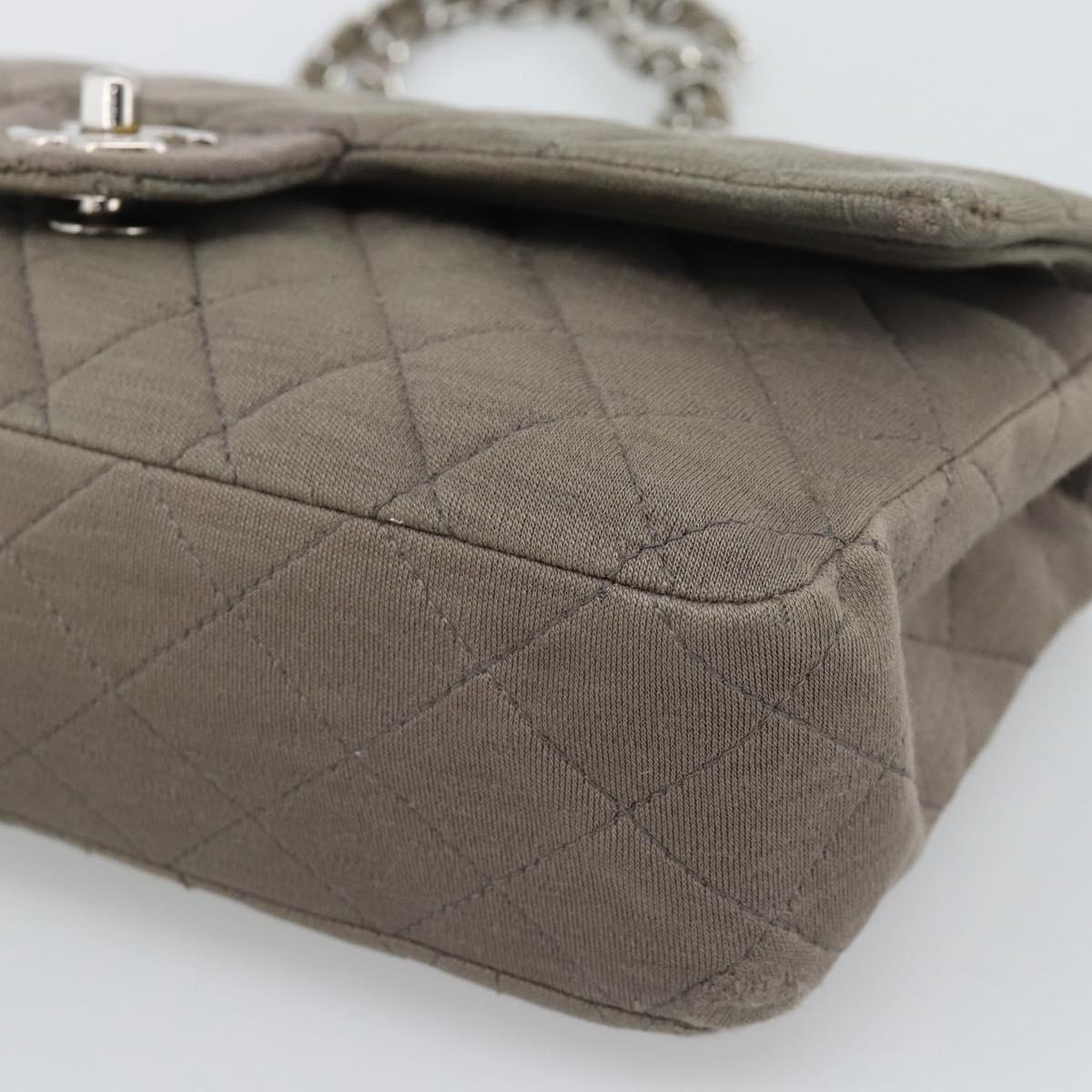 CHANEL Matelasse Chain Shoulder Bag Cotton Gray Silver CC Auth mr2778