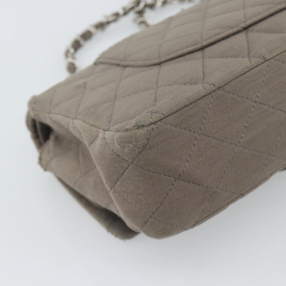 CHANEL Matelasse Chain Shoulder Bag Cotton Gray Silver CC Auth mr2778