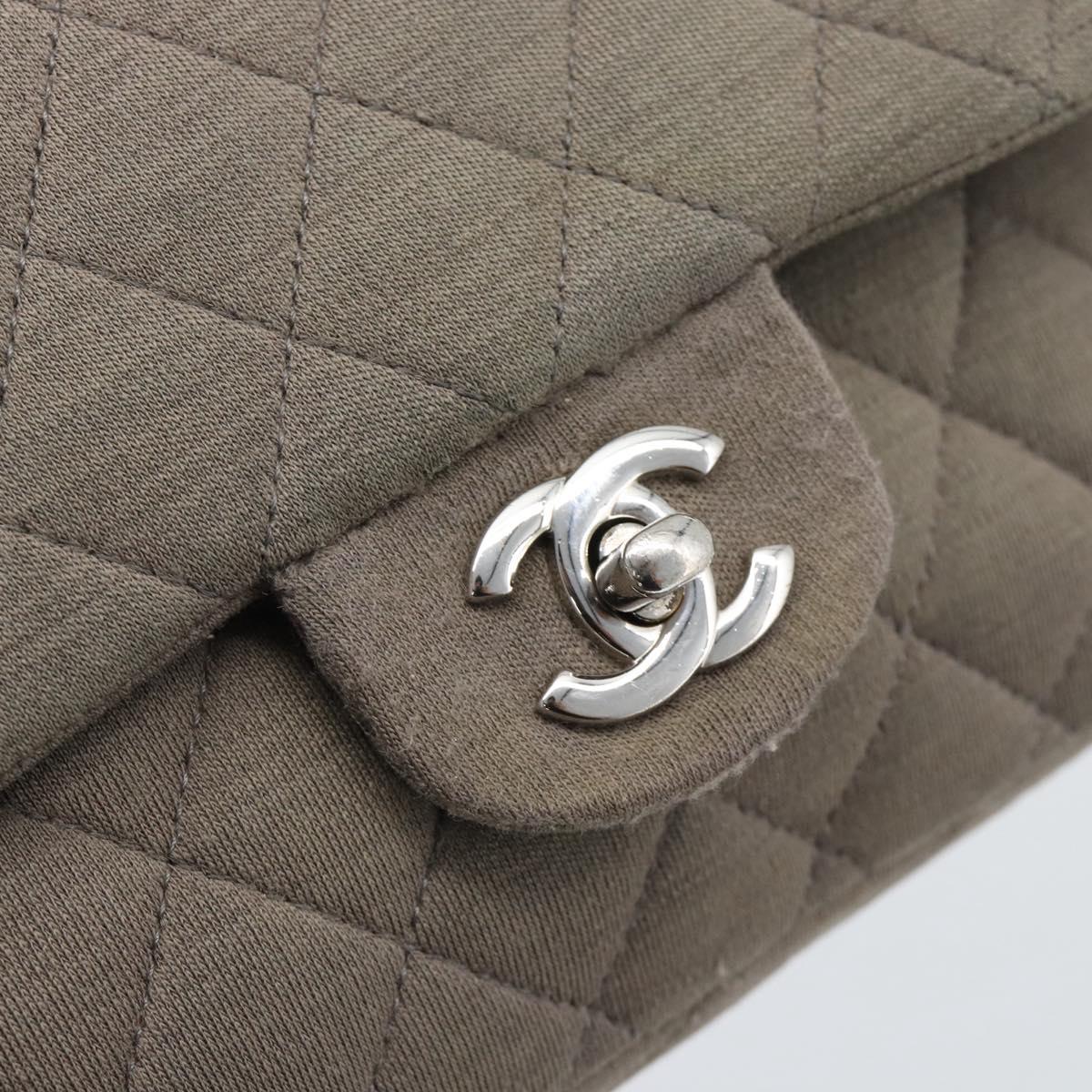 CHANEL Matelasse Chain Shoulder Bag Cotton Gray Silver CC Auth mr2778