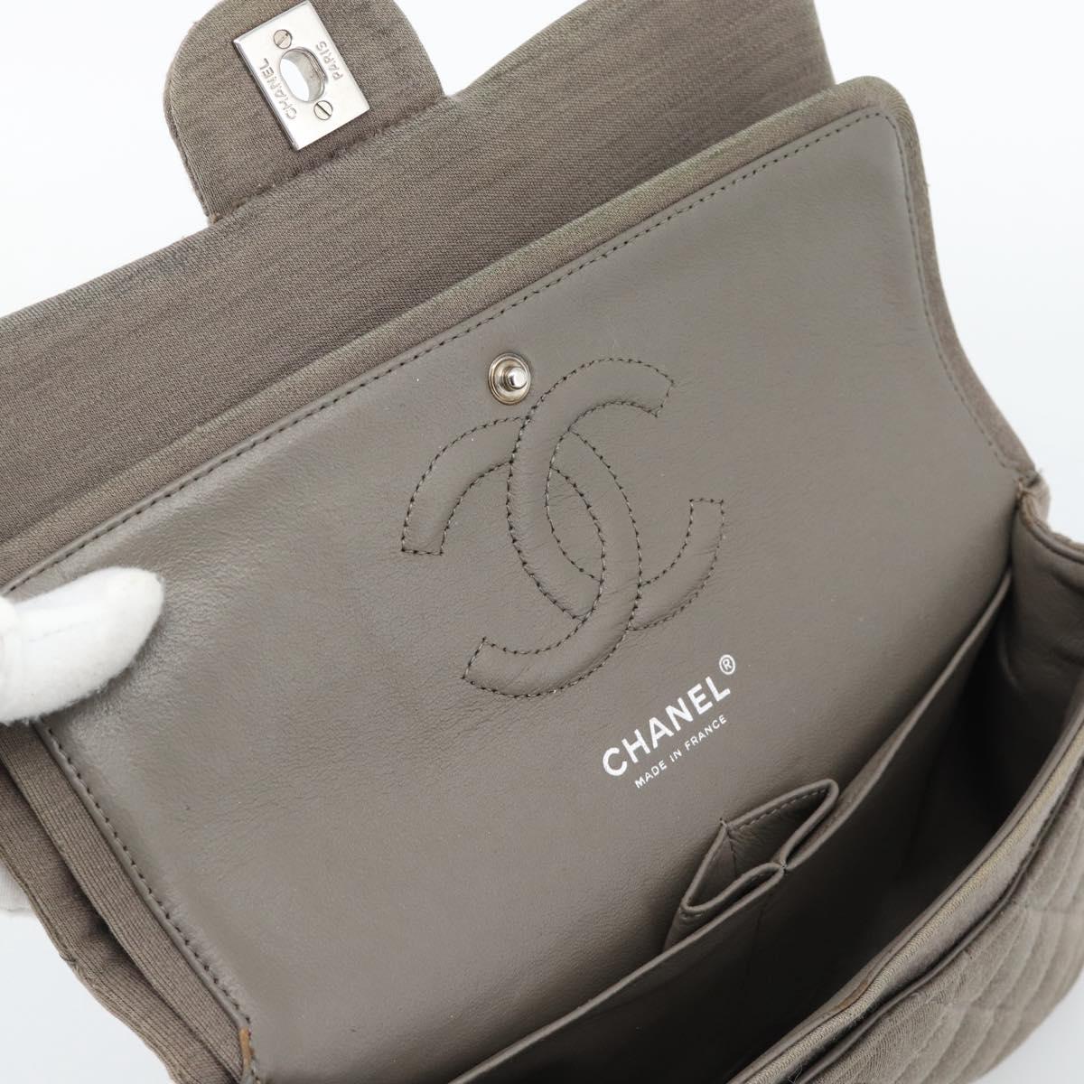 CHANEL Matelasse Chain Shoulder Bag Cotton Gray Silver CC Auth mr2778