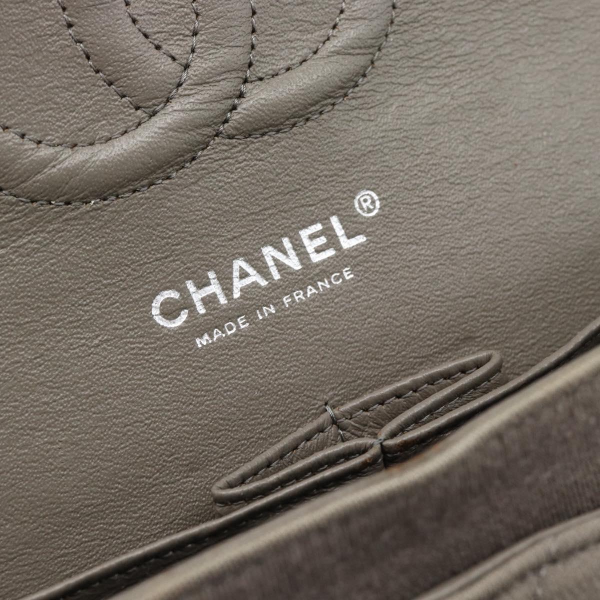 CHANEL Matelasse Chain Shoulder Bag Cotton Gray Silver CC Auth mr2778