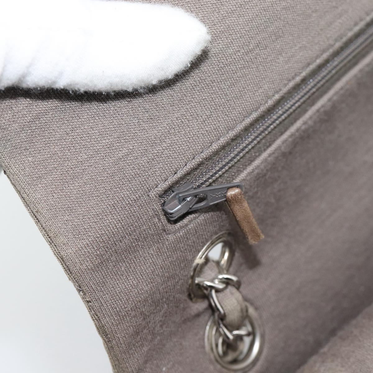 CHANEL Matelasse Chain Shoulder Bag Cotton Gray Silver CC Auth mr2778