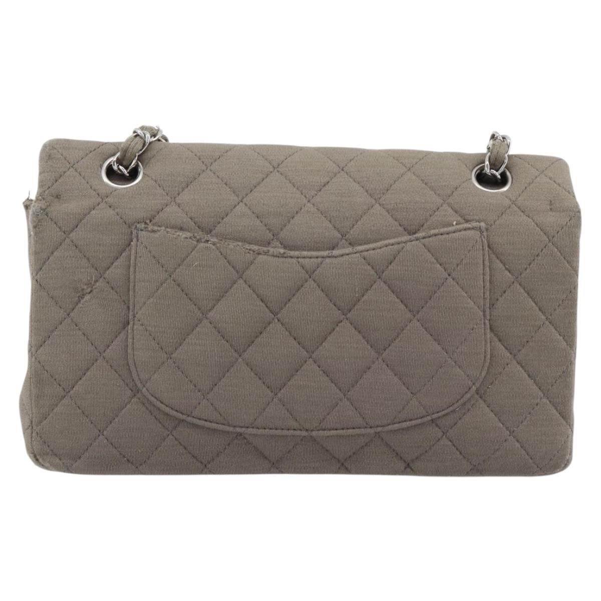 CHANEL Matelasse Chain Shoulder Bag Cotton Gray Silver CC Auth mr2778
