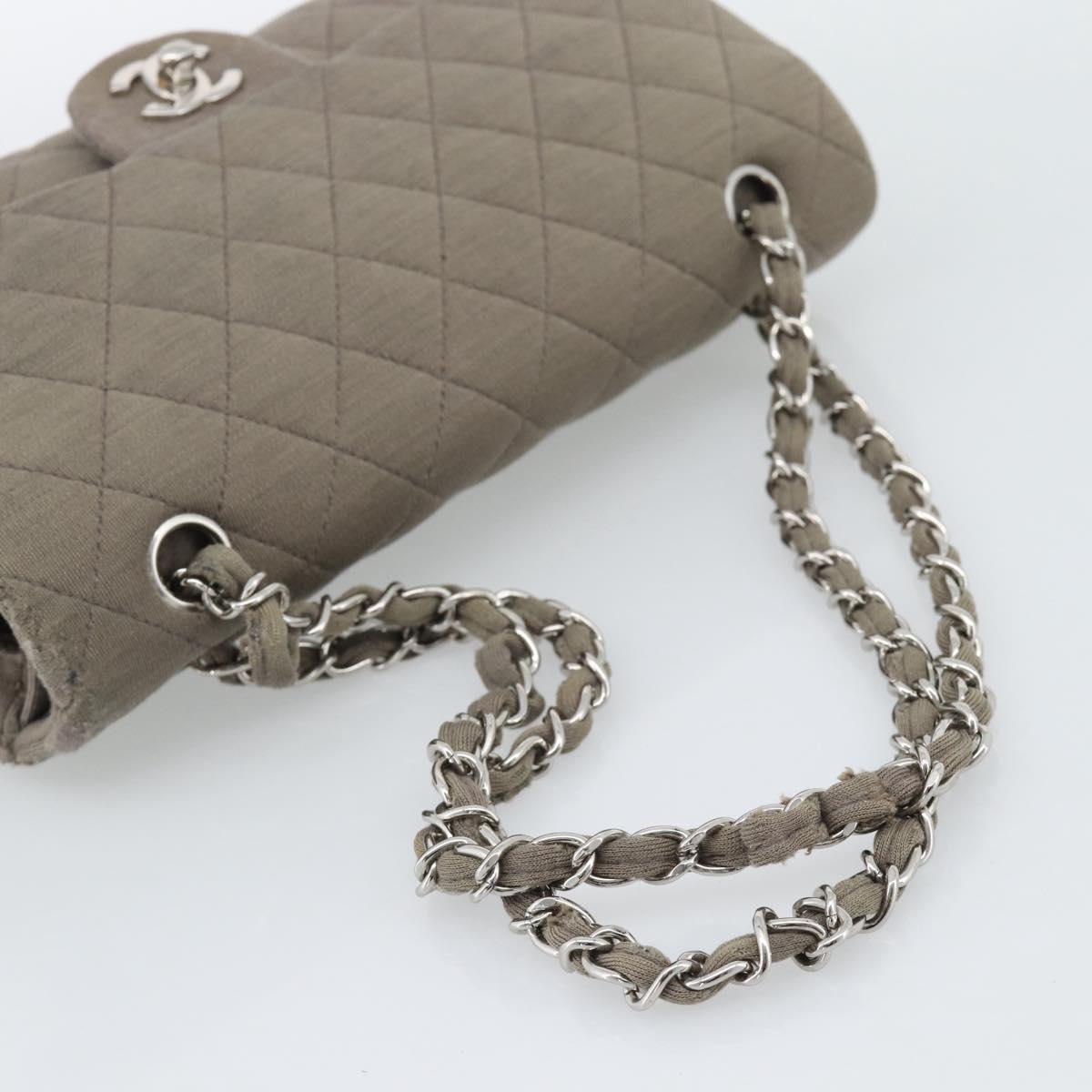 CHANEL Matelasse Chain Shoulder Bag Cotton Gray Silver CC Auth mr2778