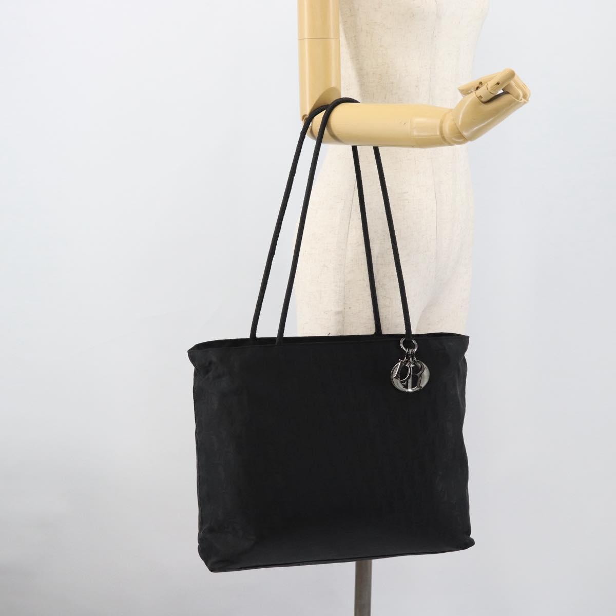 Christian Dior Trotter Canvas Tote Bag Nylon Black Silver Auth mr2779A