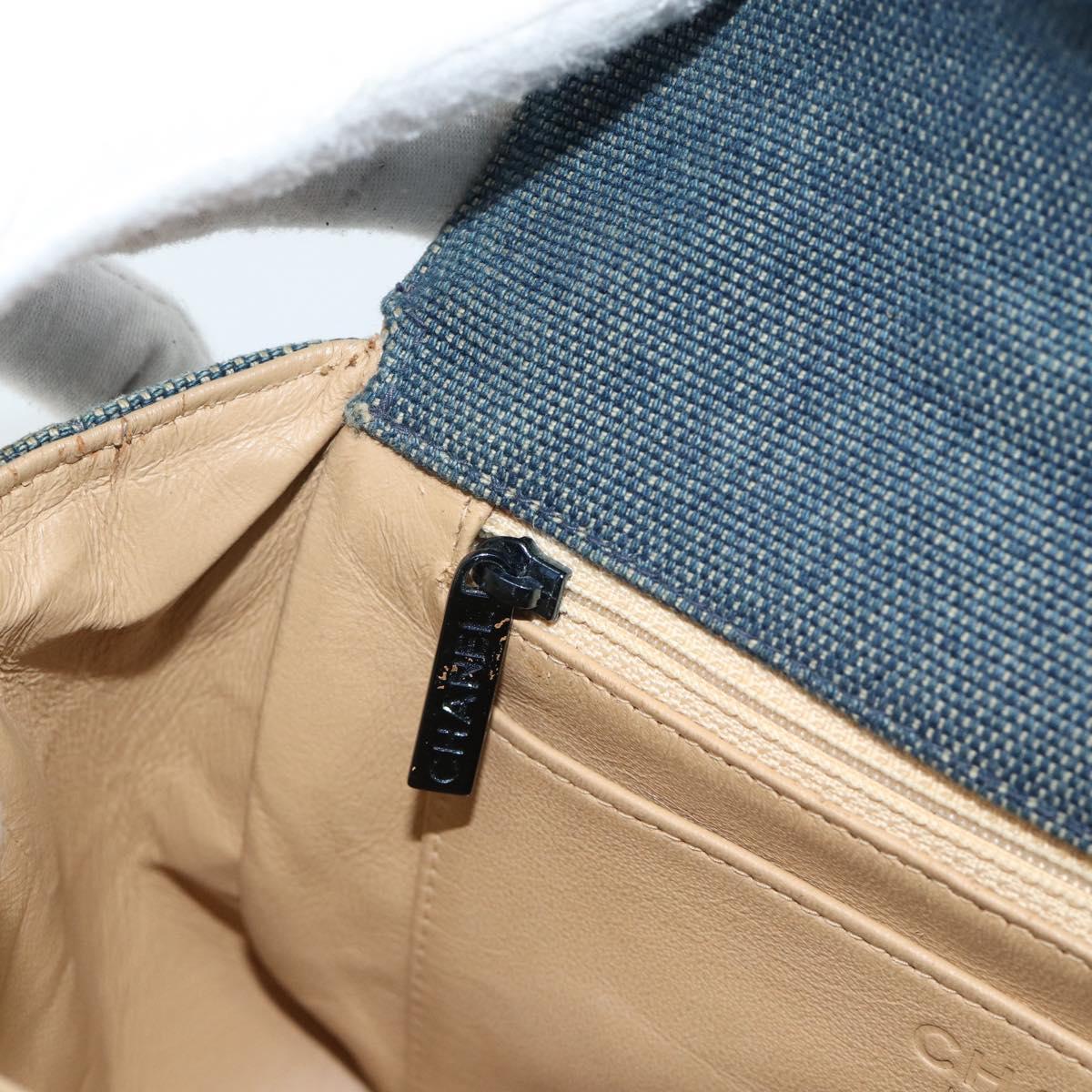 CHANEL 2.55 Choco Bar Line Hand Bag Canvas Blue CC Auth mr2780V